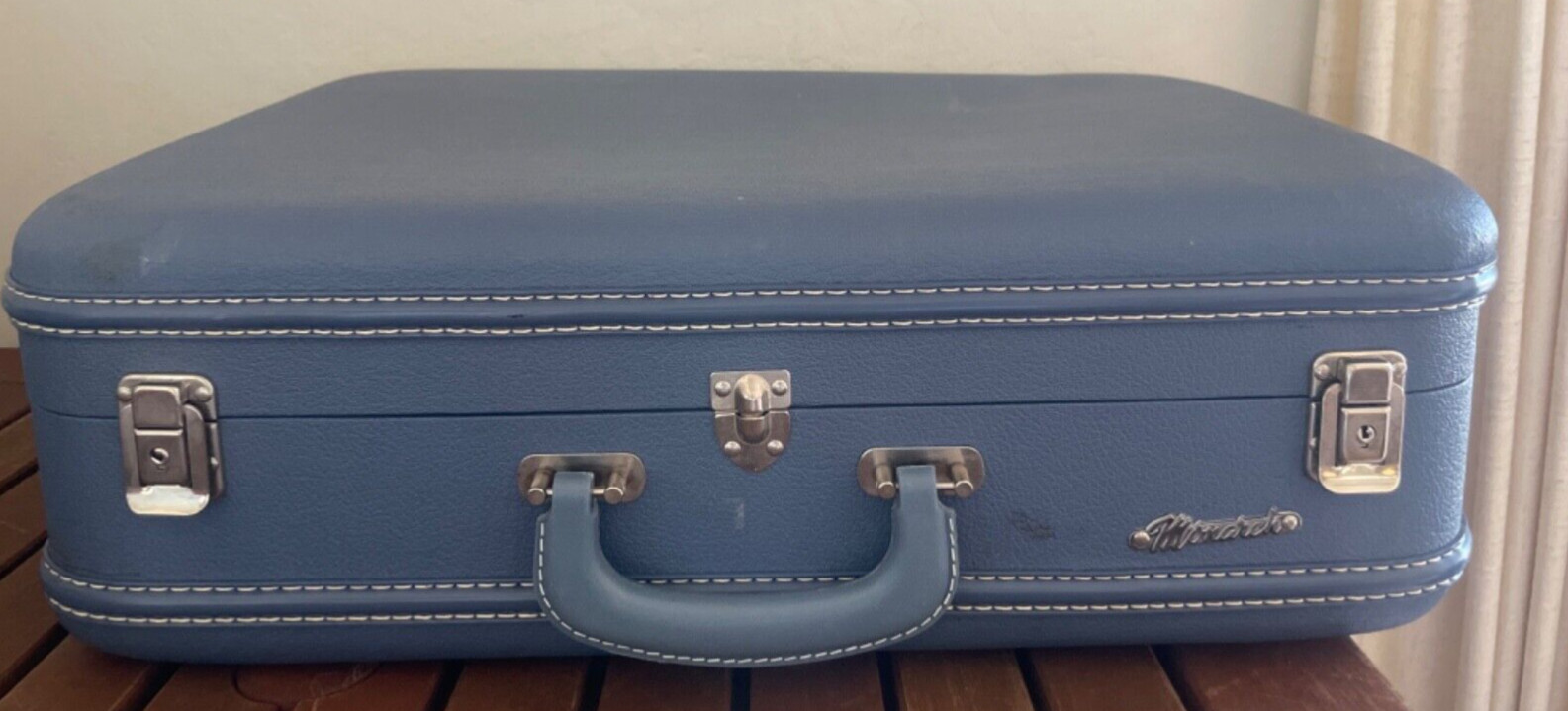 Vintage 1960s Luggage Monarch Blue Hard Shell Suitcase Set – Pristine w/Keys