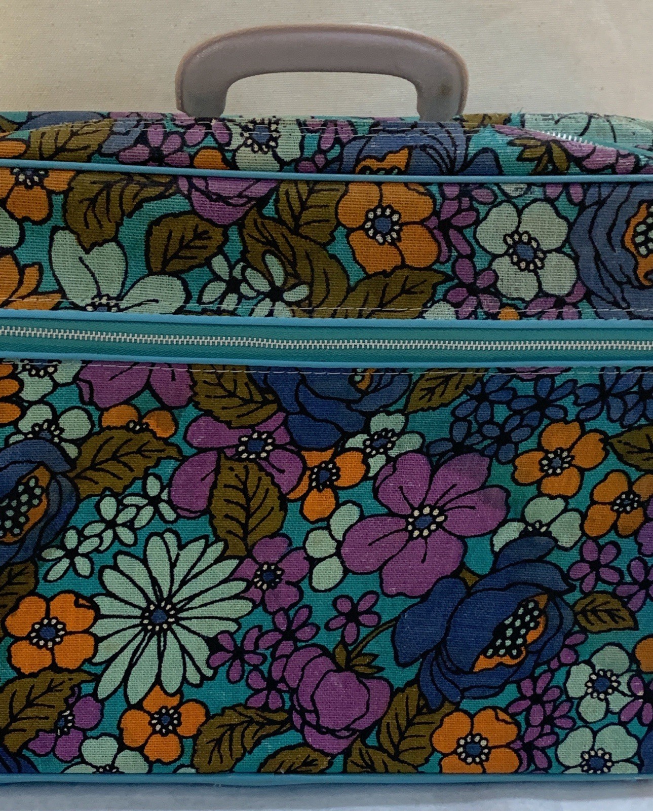 Vintage Grants Retro 60s 70s Floral Flower Suitcase Travel Bag Canvas Case