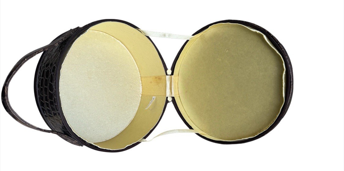 ROUND VINYL SMALL HAT BOX CARRY CASE MAKE UP CASE Y READ