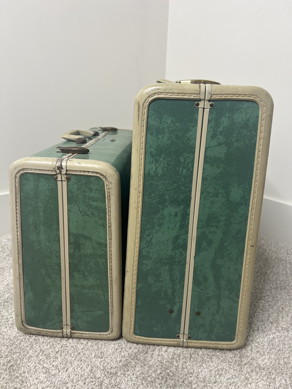 Vintage Samsonite Bermuda Green Marble 2 Piece Luggage Set 17.5” & 13”