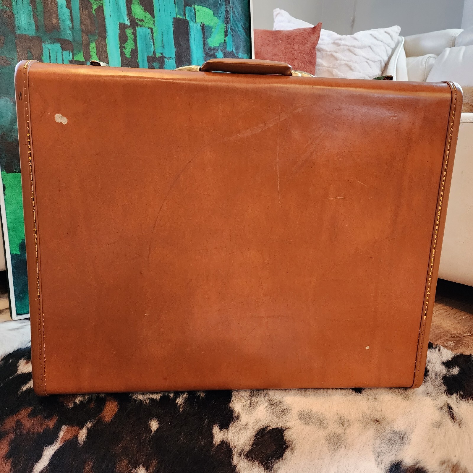 Vintage Samsonite Shwayder Saddle Tan Hardshell Suitcase Denver,CO USA 1940s,50s