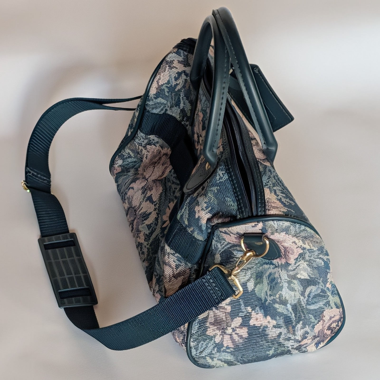 Vintage Jaguar Travel Carry On Bag Floral Tapestry 14″ x 9″ With Strap Luggage
