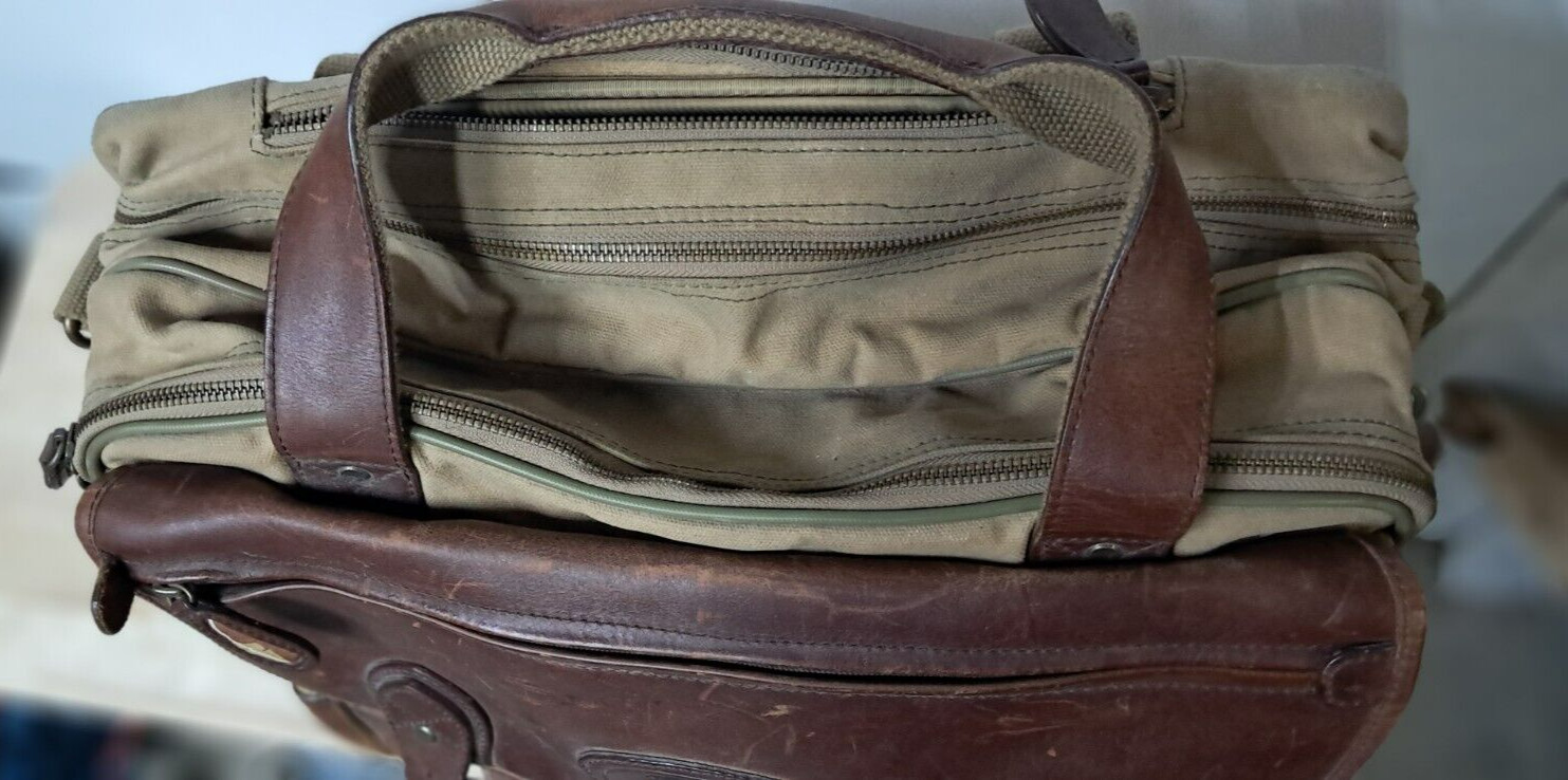 vintage Bob Timberlake garment bag leather and canvas w/ wheels retractable hand