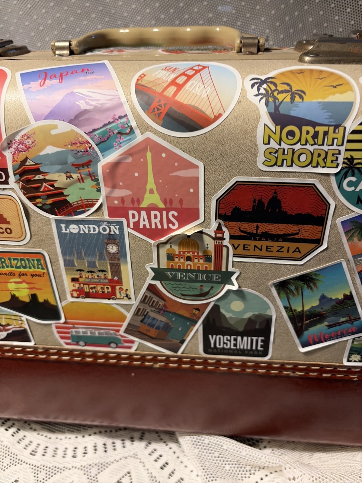Vintage Carry-On Over Nighter Suitcase World Travel Stickers Retirement Party