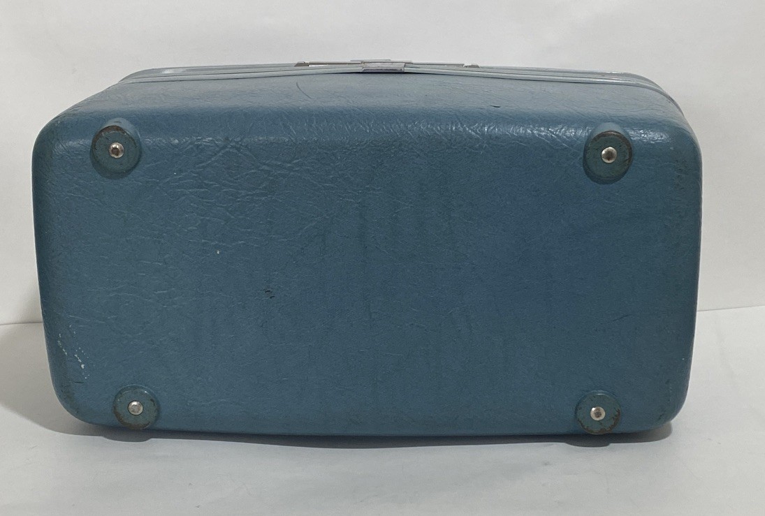 Vintage Blue Samsonite Sentry Hard Train Make up Case w/ Full Mirror no Tray EUC