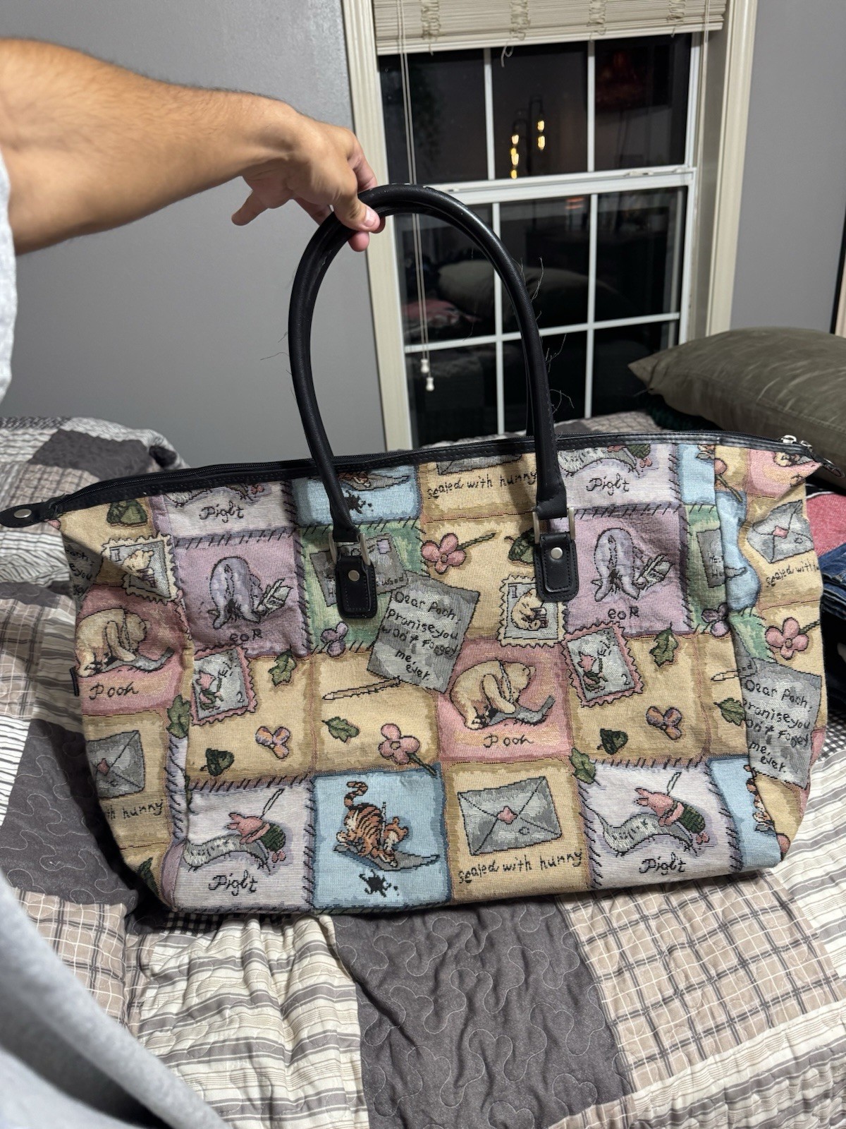 XXL Vintage Disney Winnie The Pooh Tapestry Needlepoint Large Travel Bag Weekend