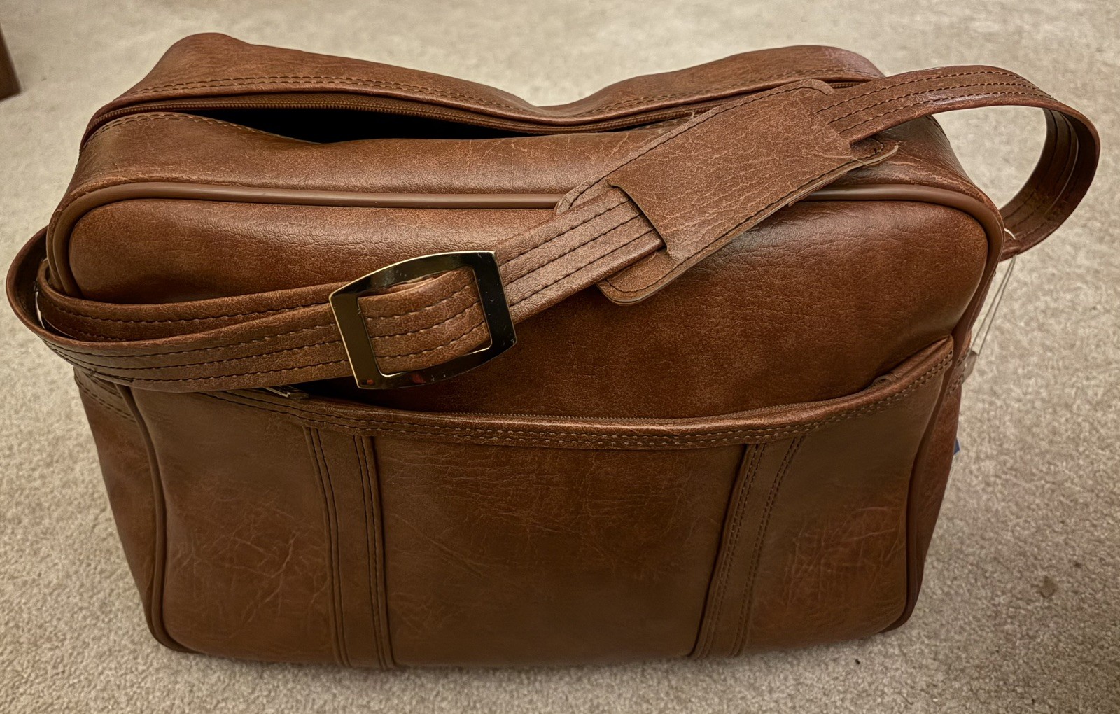 Vtg50s MCM 17”x12” Brown Trojan Luggage Company Satchel Travel Bag / Camera Bag