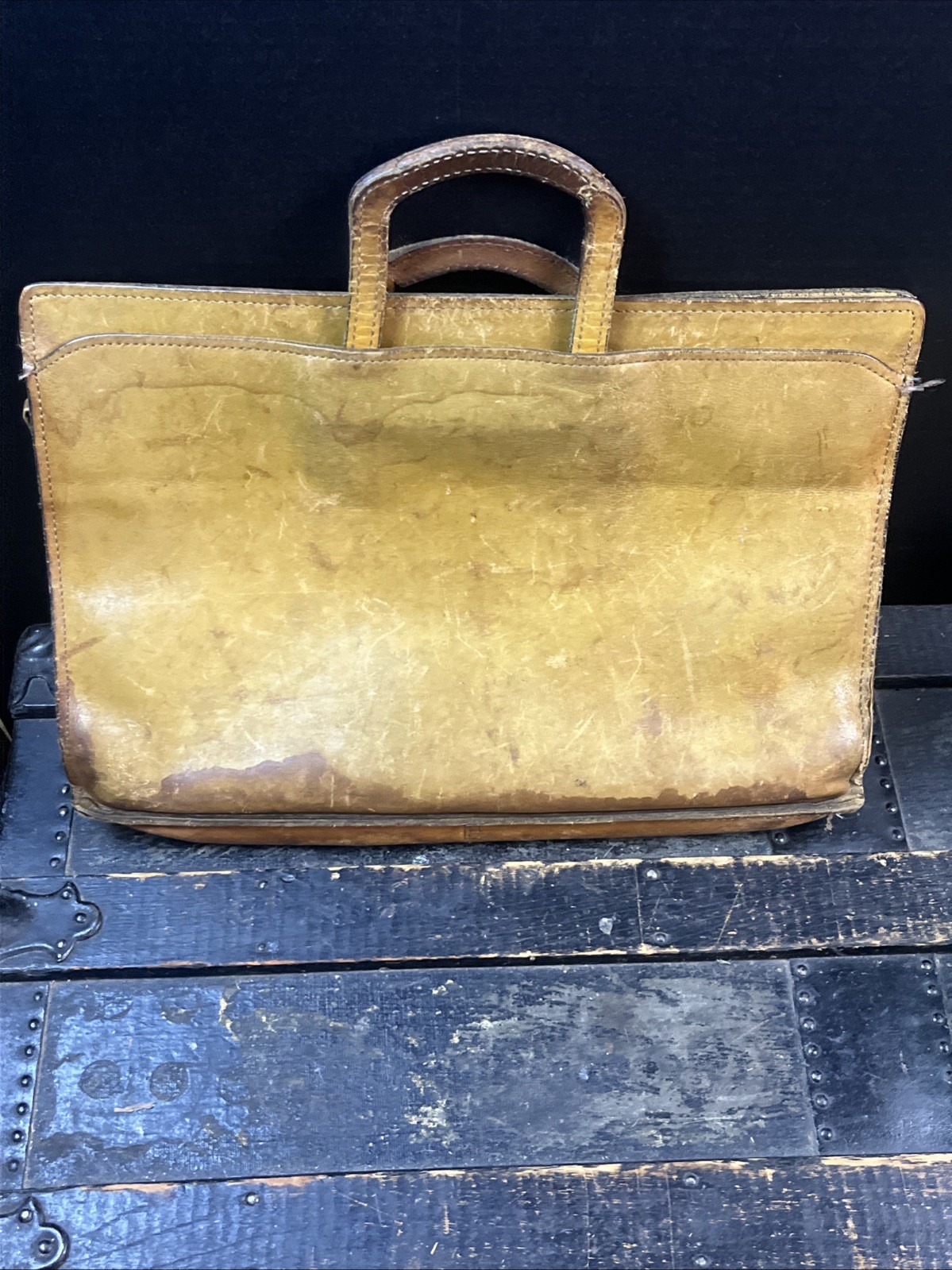 Vintage Handmade Leather Crafted Travel Briefcase Top Handles 11X16.5 READ DISC