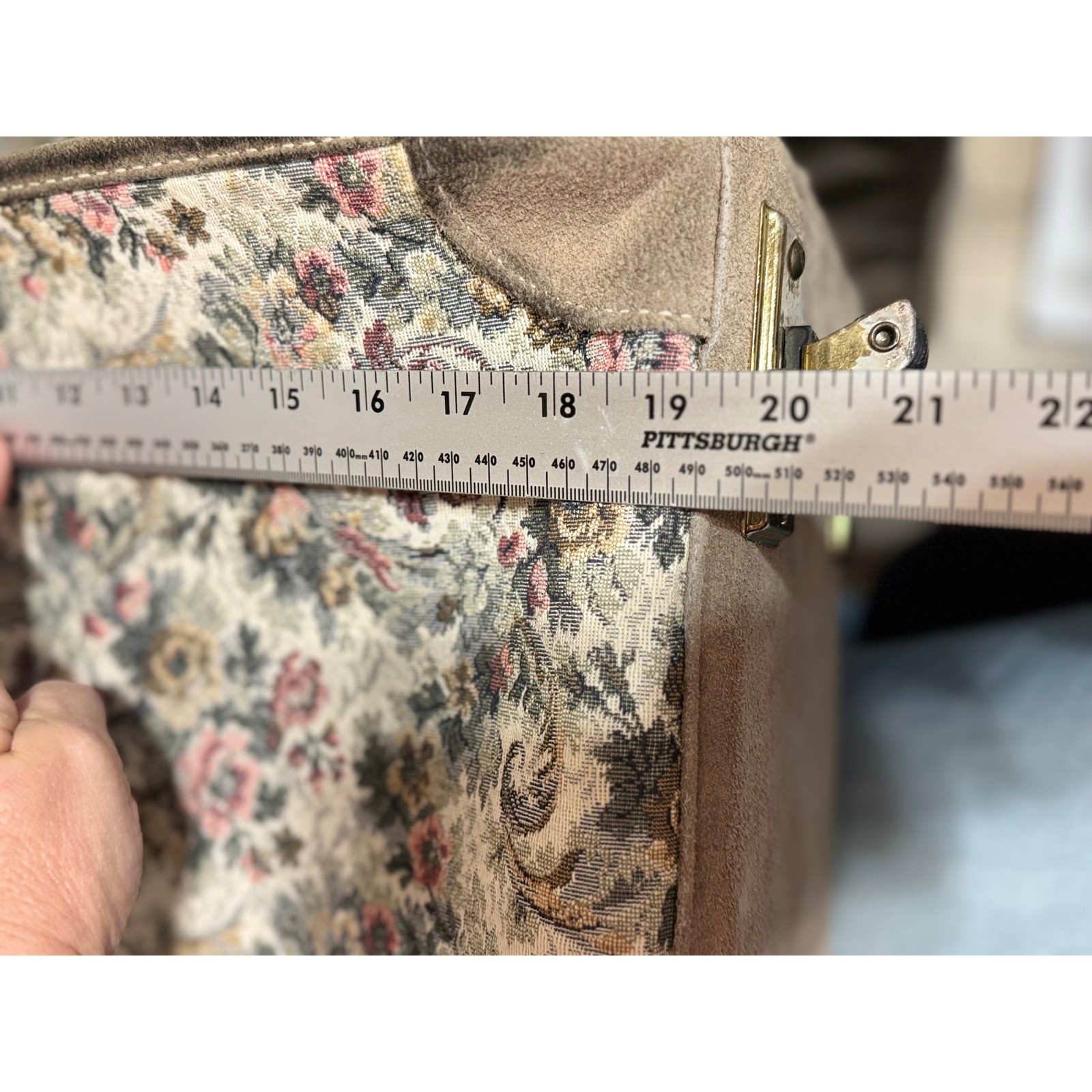 French Luggage Co Vintage Floral Tapestry Suede Suitcase Handcrafted California