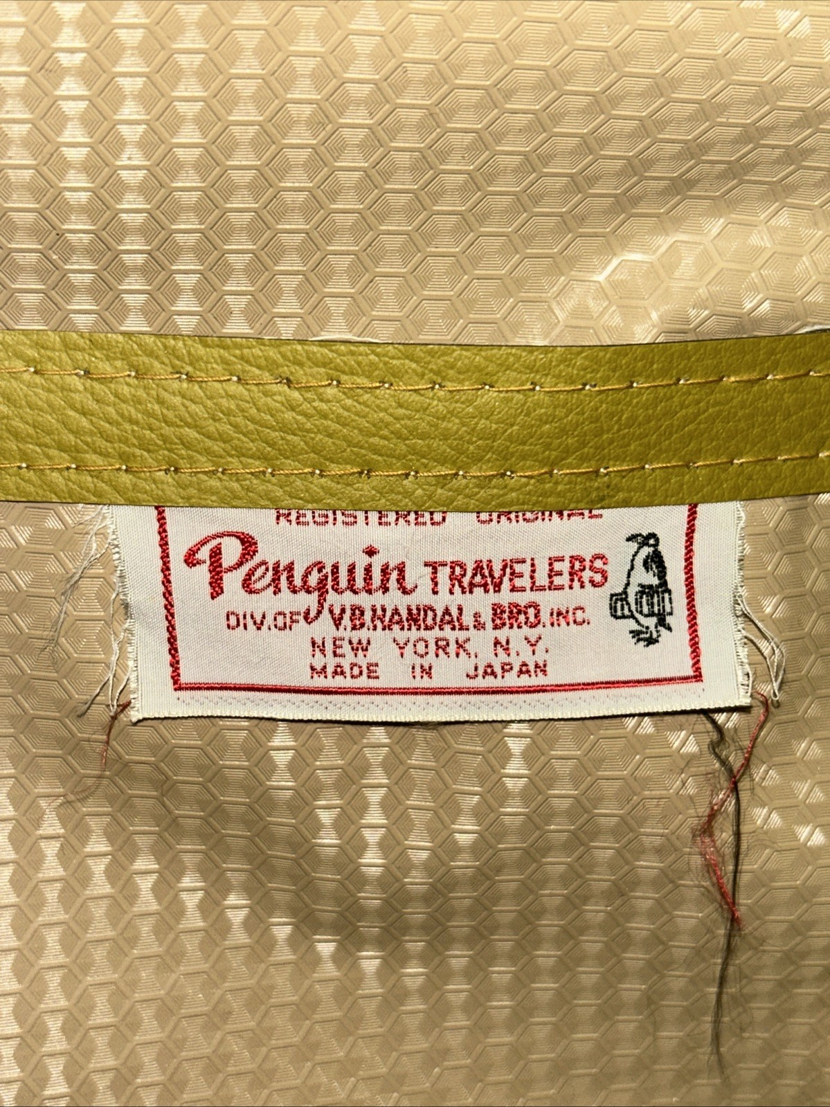 Vintage Mid Century Penguin Travelers Cloth Suitcase W/ Lock Mod & Original Key