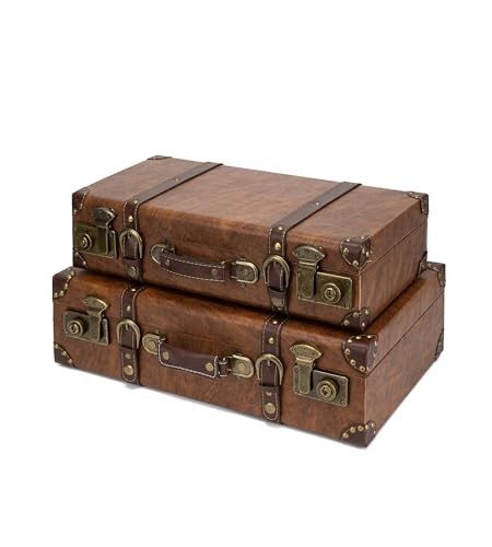 Vintage Leather Storage Trunk – Small Portable Decorative Luggage Suitcase Prop