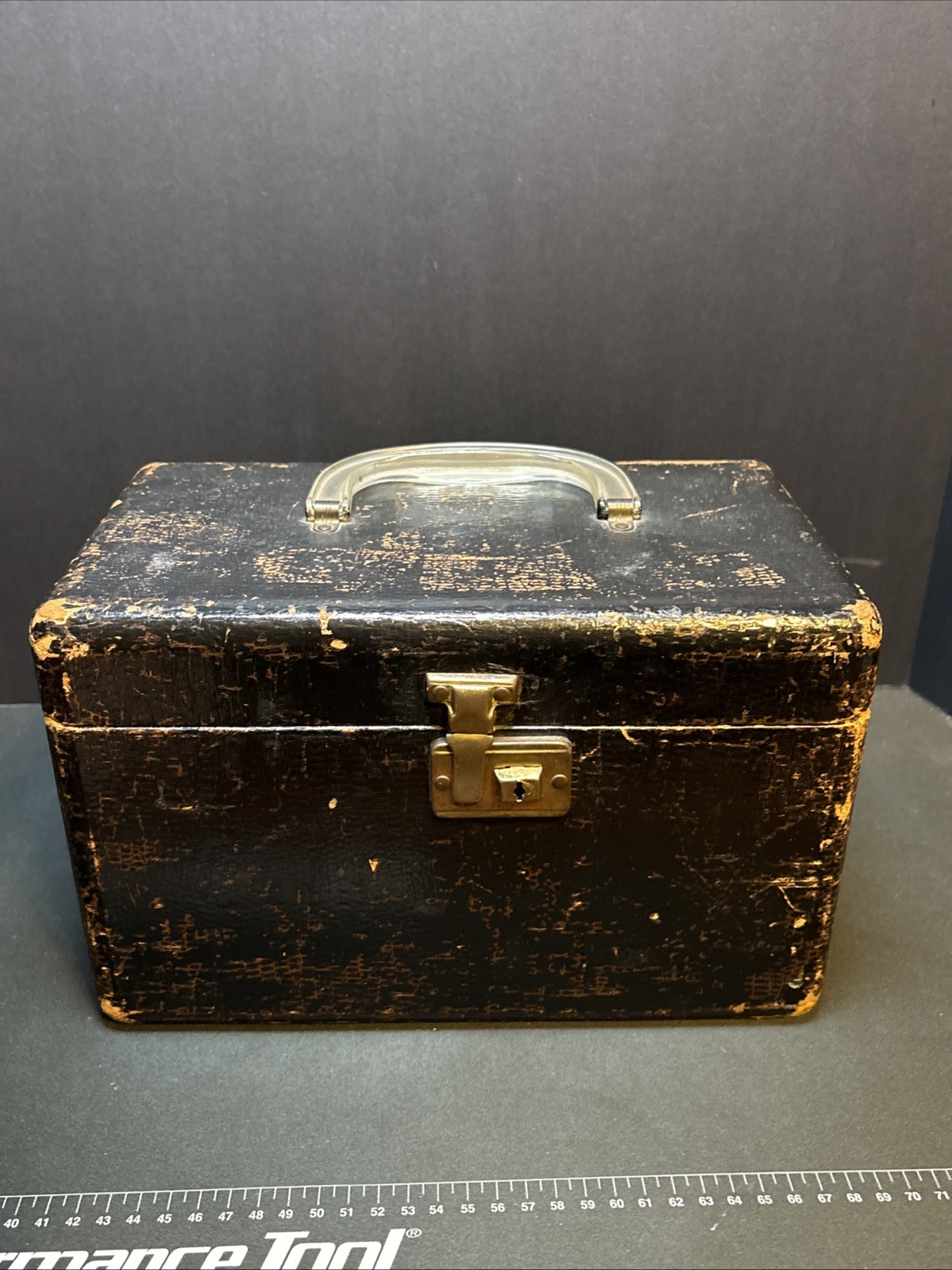 Antique Cosmetic Train Case Faux Snake Skin 1940s Vintage Clear Handle