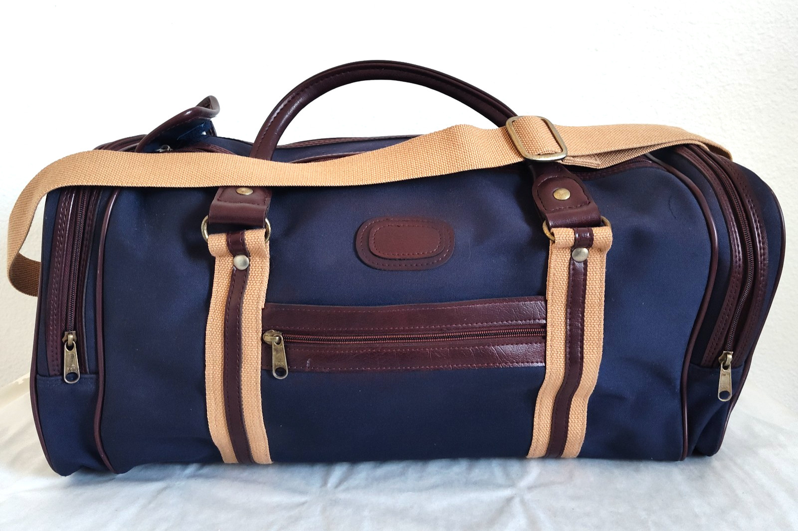 Gimbels Vintage Duffle Leather Canvas Weekender Travel Carry-on Overnight Bag