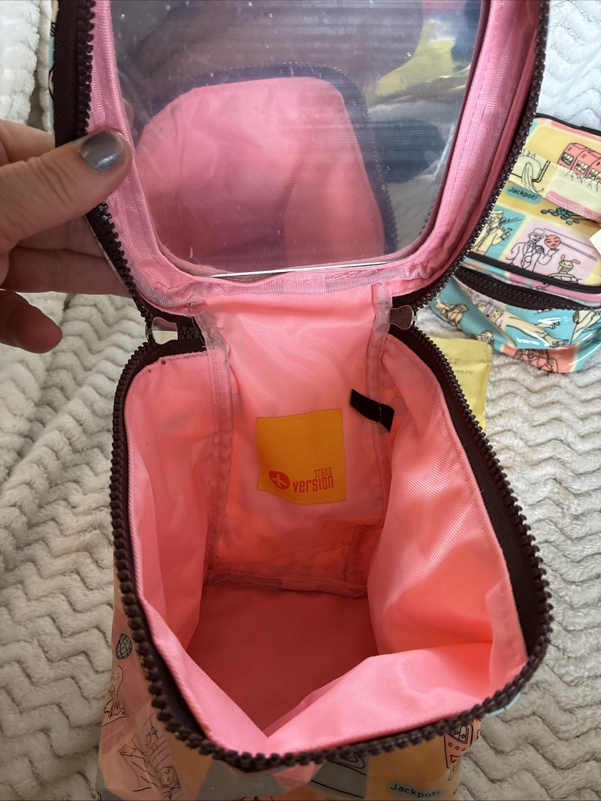 Vintage~Transversion~Zip Travel Cosmetic Bag w/ Mirror Set Of 2~NWT