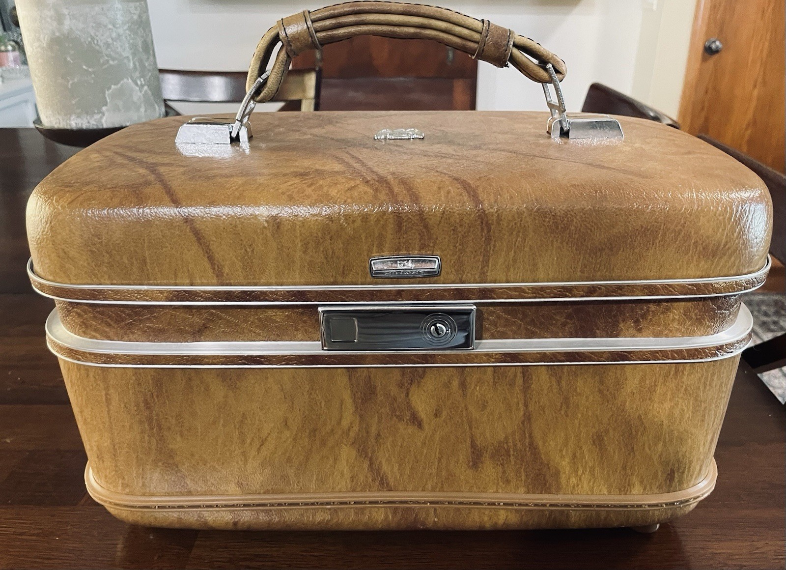 Vintage Airway Travel Case & Women’s Cosmetic Handbag Brown Leatherette 1960’s