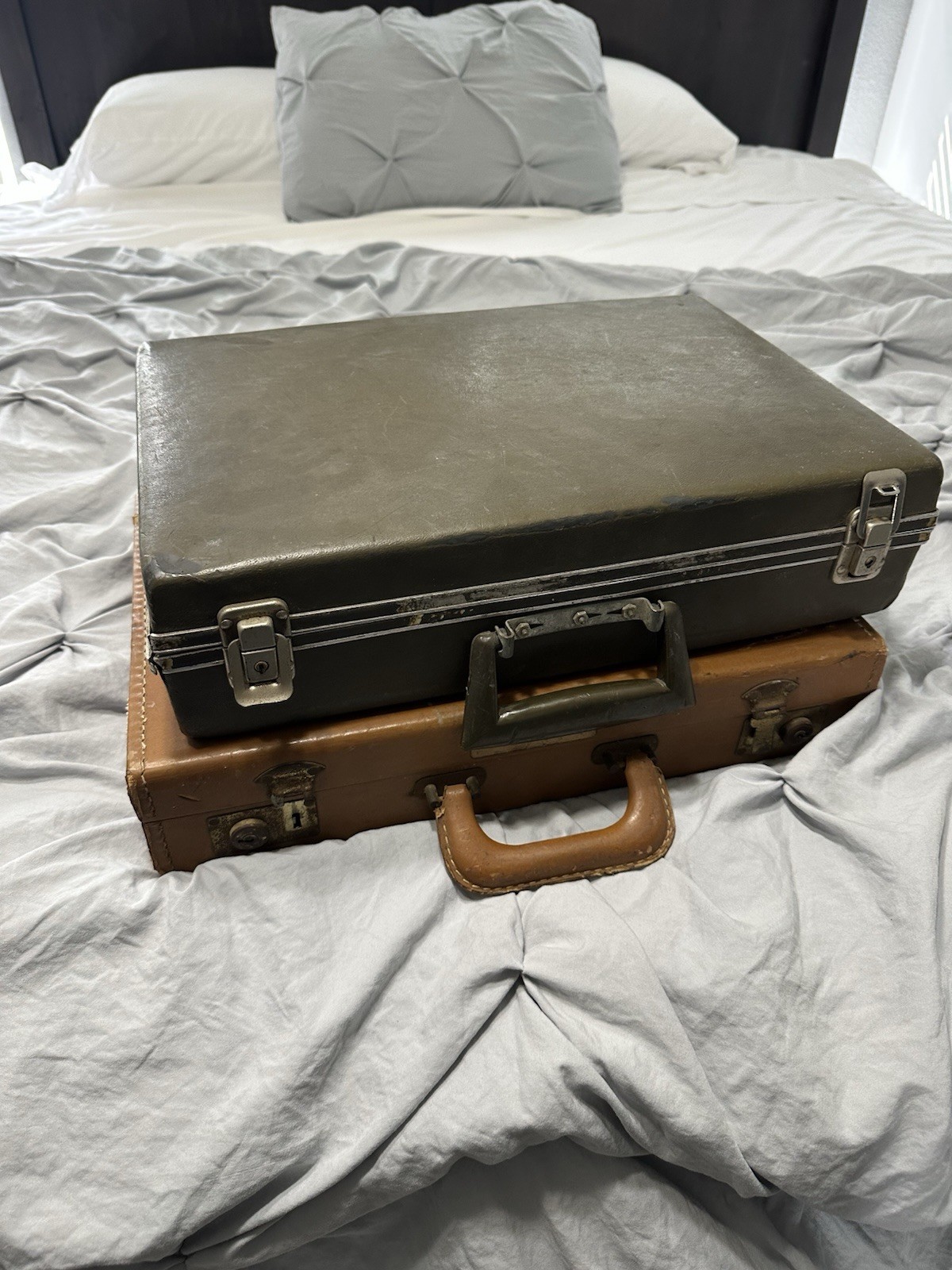 2 Very OLD Antique Leather Attache Case With A Dual Lock System