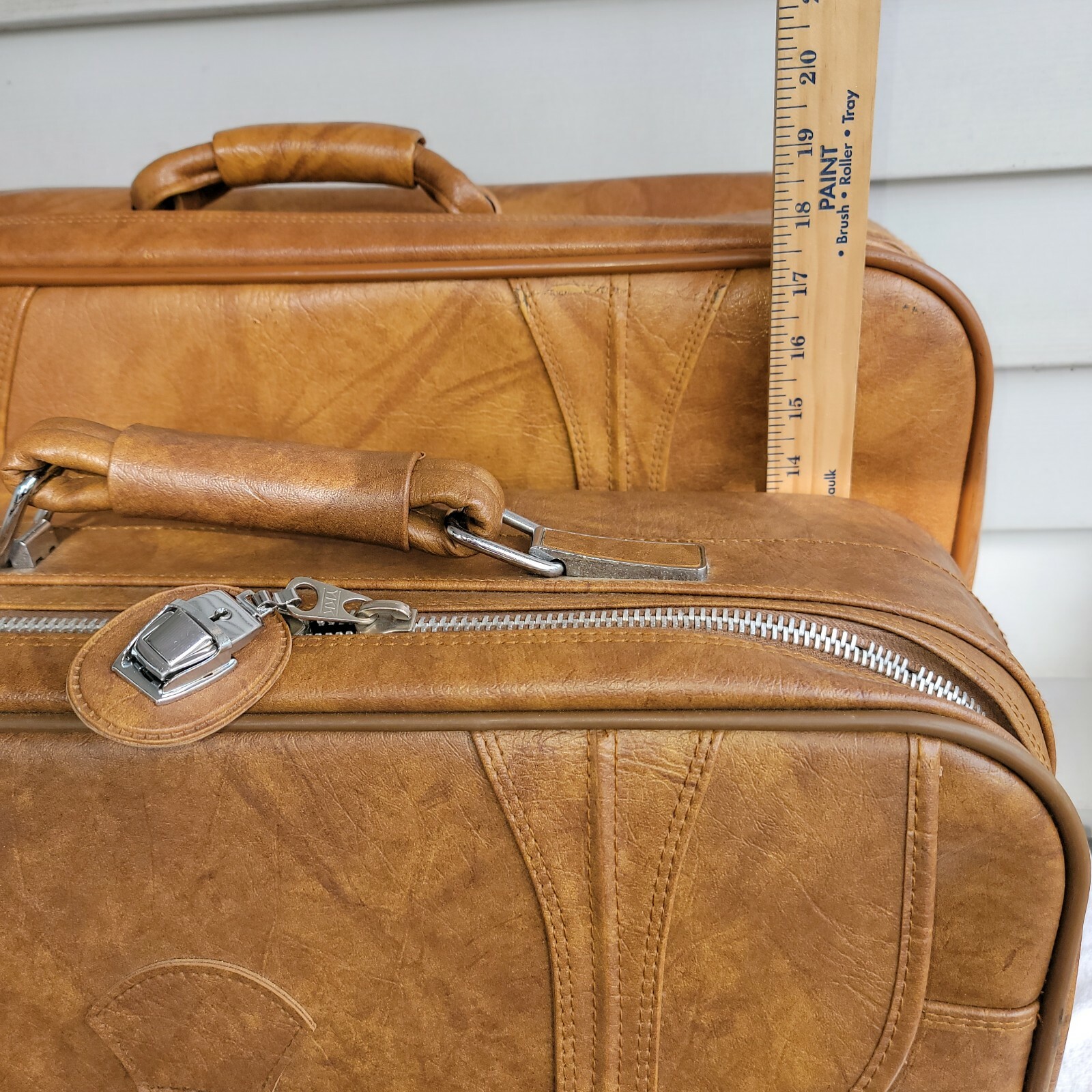 1970s Vintage Faux Leather Luggage Softshell Suitcases Garment Bag Marbled Vinyl