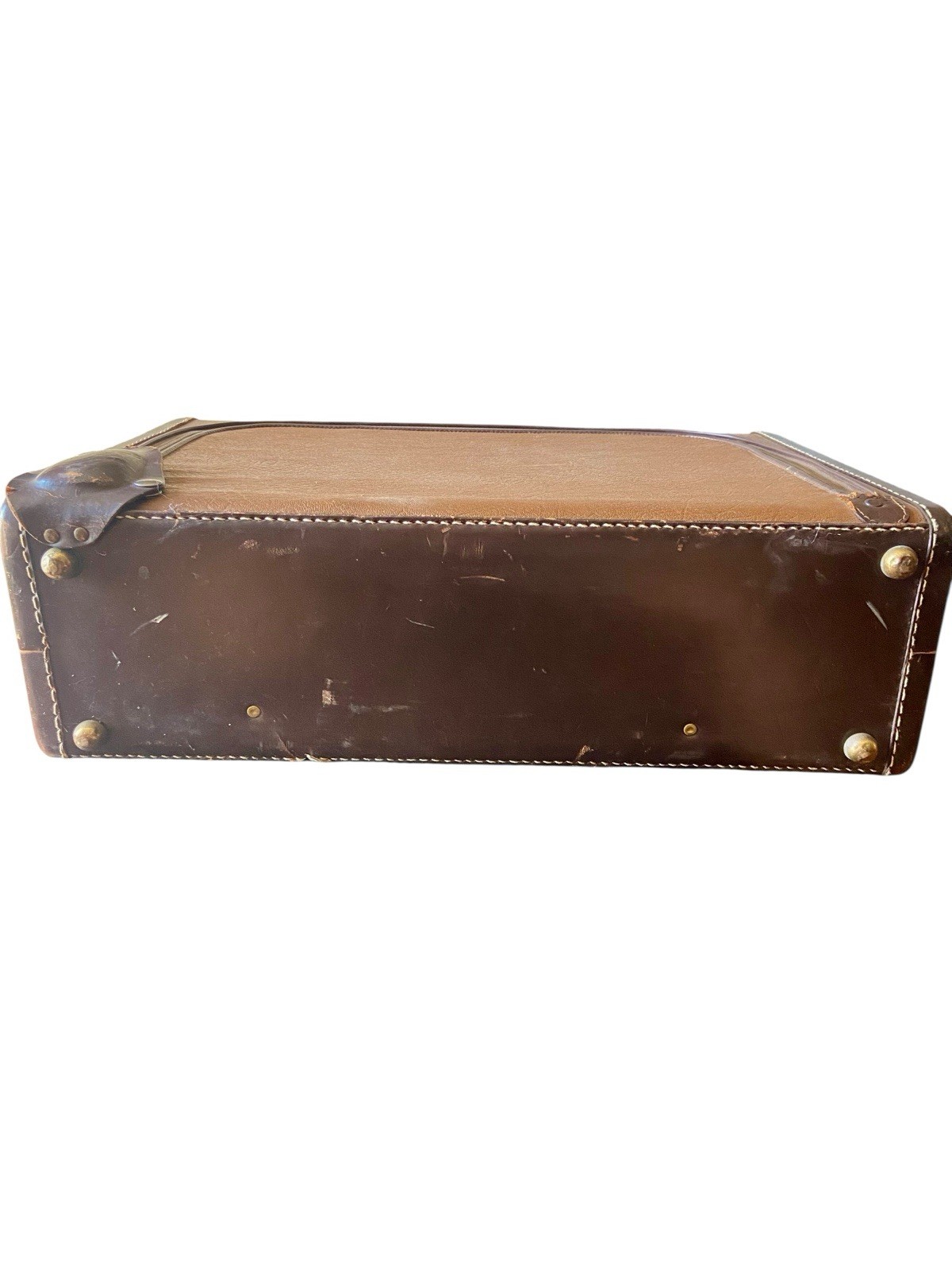 Vintage 21” Leather Suitcase With Front Locking Flap And Key