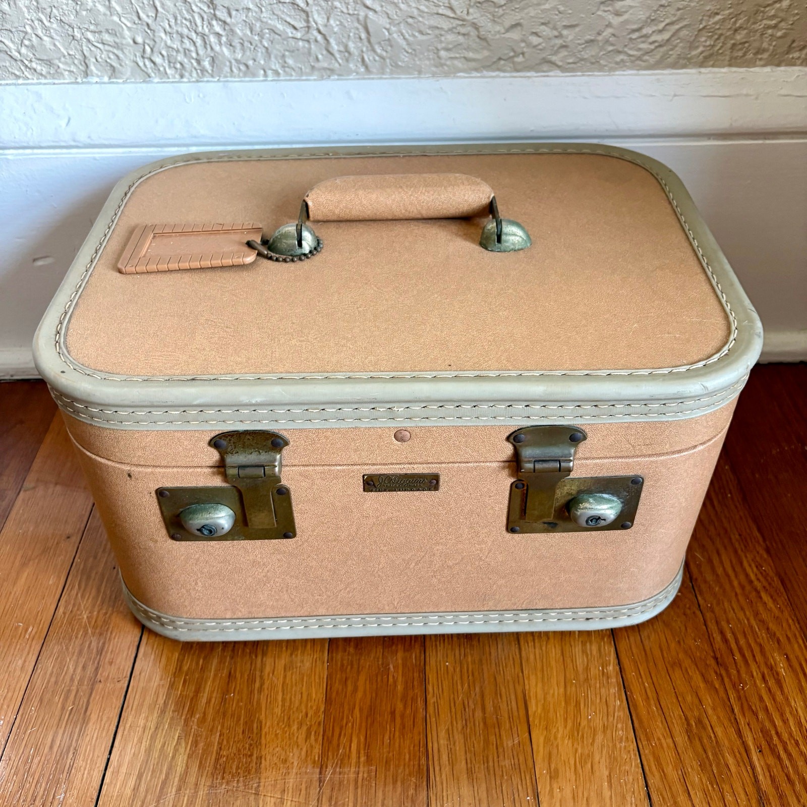Vintage JC Higgins Train Case Vanity Luggage Plaid Lined Travel Case