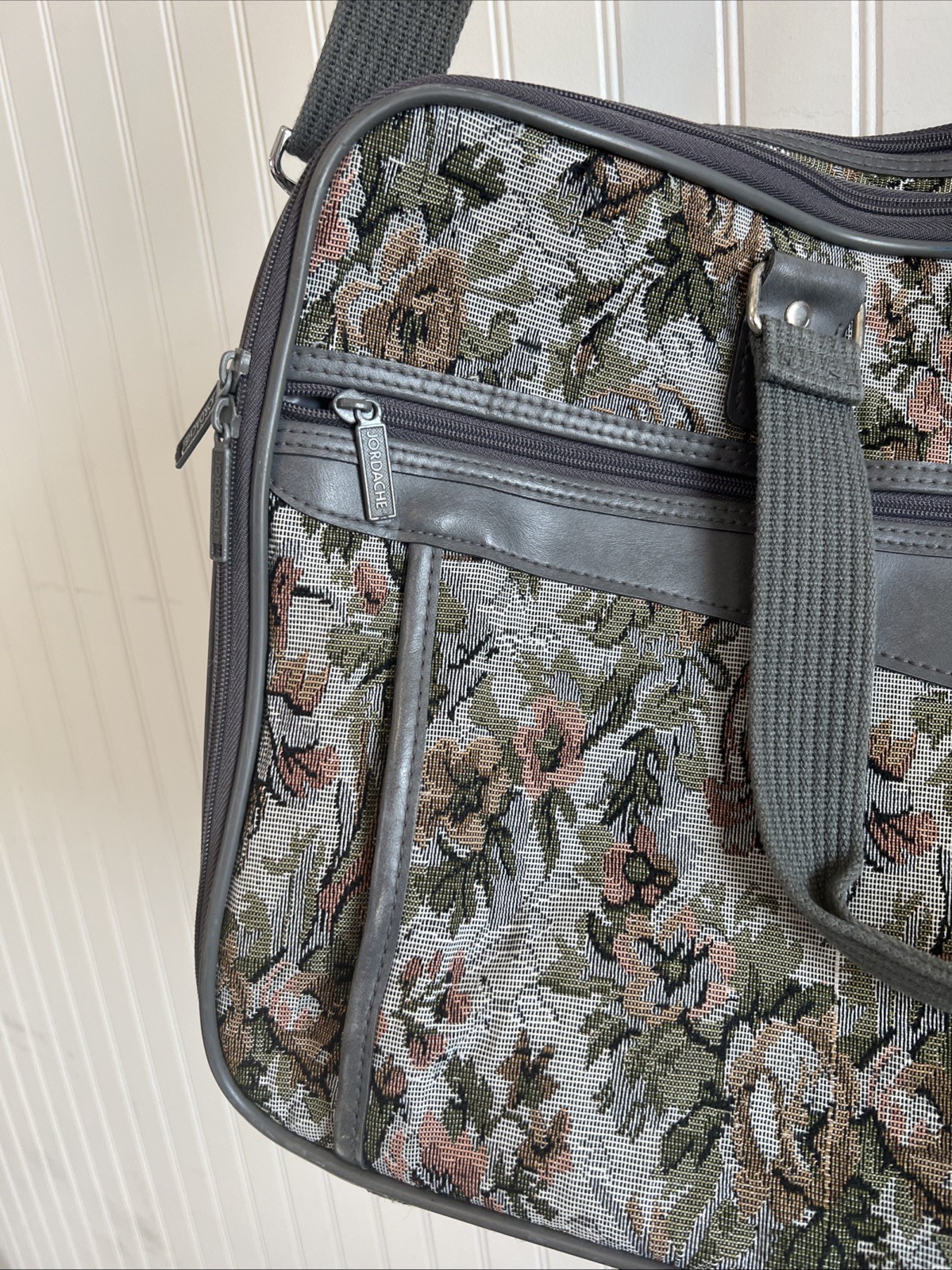 Jordache Vintage Tapestry Gray Floral Grandma Core Cottage Core Carry-On Bag