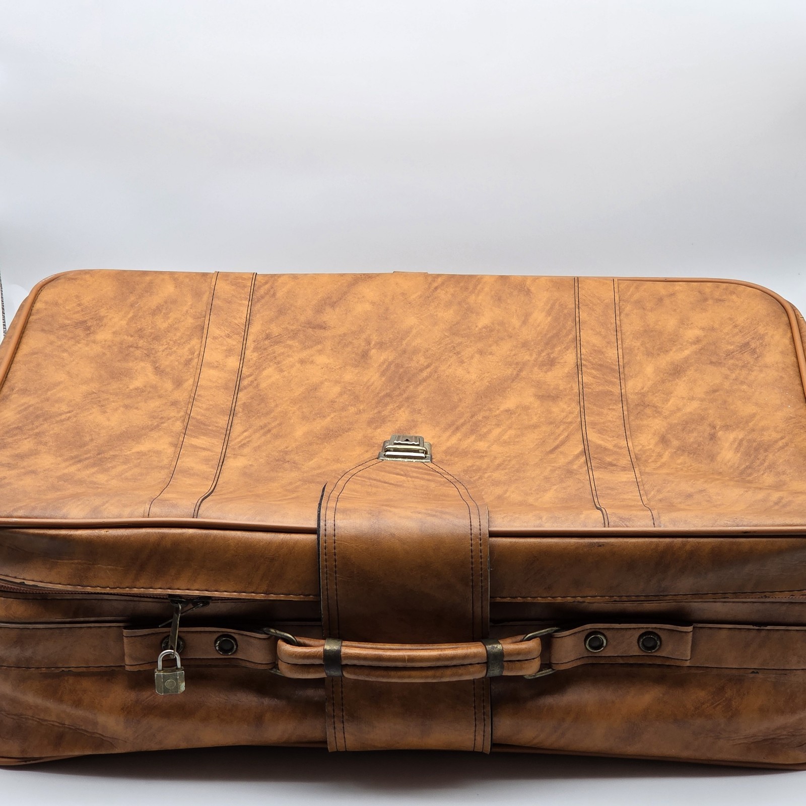 Vintage Scoville Brown Faux Leather Soft Suitcase with Buckle 26″