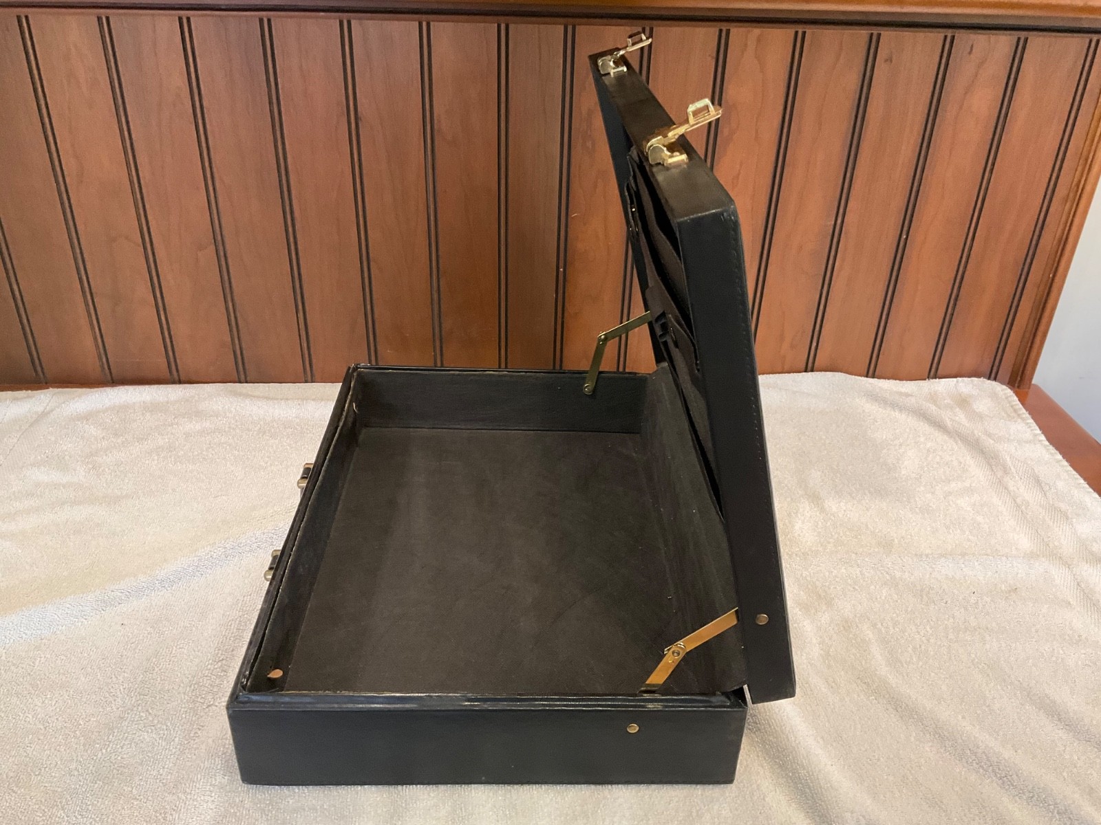 Vintage Black Faux Leather Hard Attache Briefcase Dual Combination Locks Prop