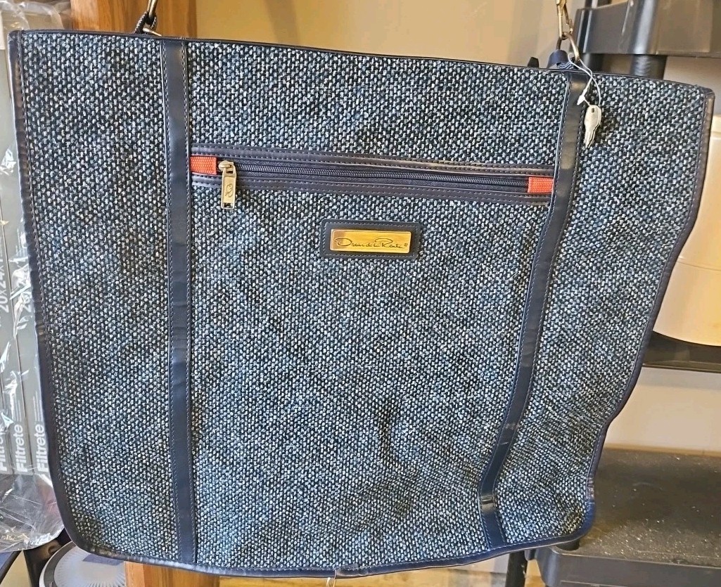 Vintage Oscar De La Renta Navy Tweed Folding Garment Bag Designer Luggage