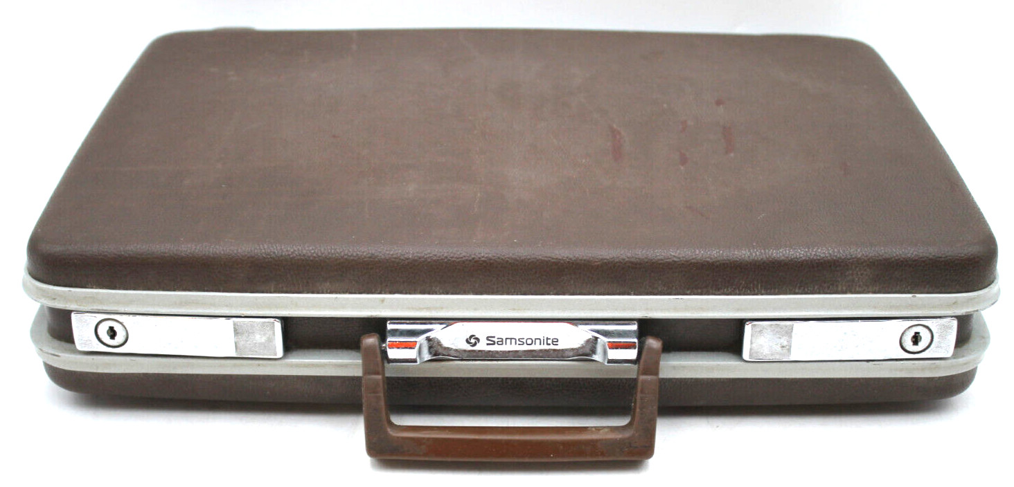 Classic Vintage Briefcase Hard Shell Case Brown Vinyl w/ Interior Folders Retro+