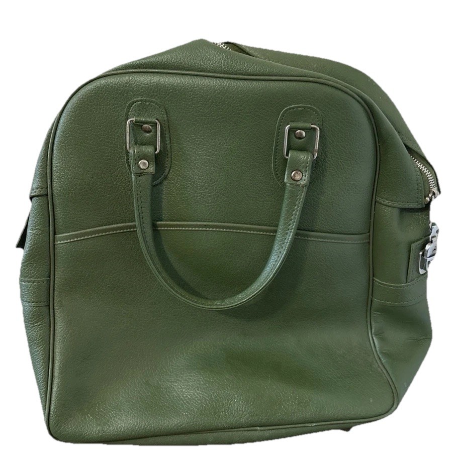 Vintage 70s Avocado Green Overnight Bag Travel Carry On No Key Made In Korea