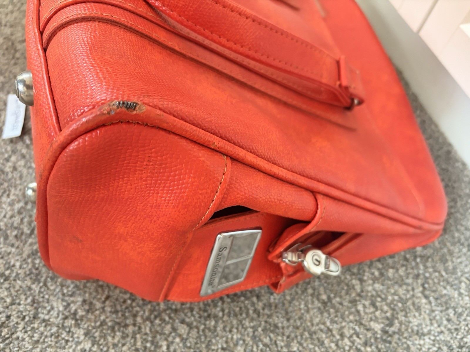 🧳 1970’s Samsonite Sherbrooke Luggage Tote Orange Autumn Blaze 16” W x 13” H