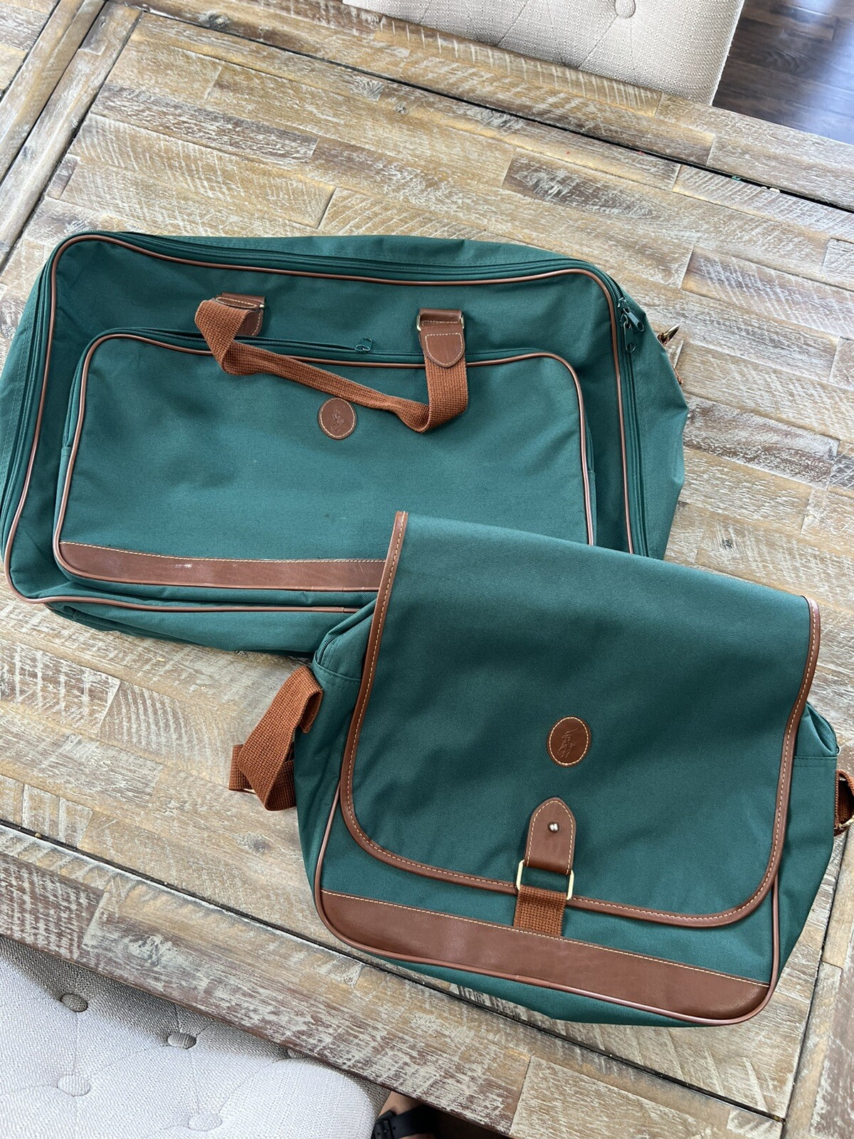 Vintage Ralph Lauren Green Canvas Travel Carry On Bags Lot