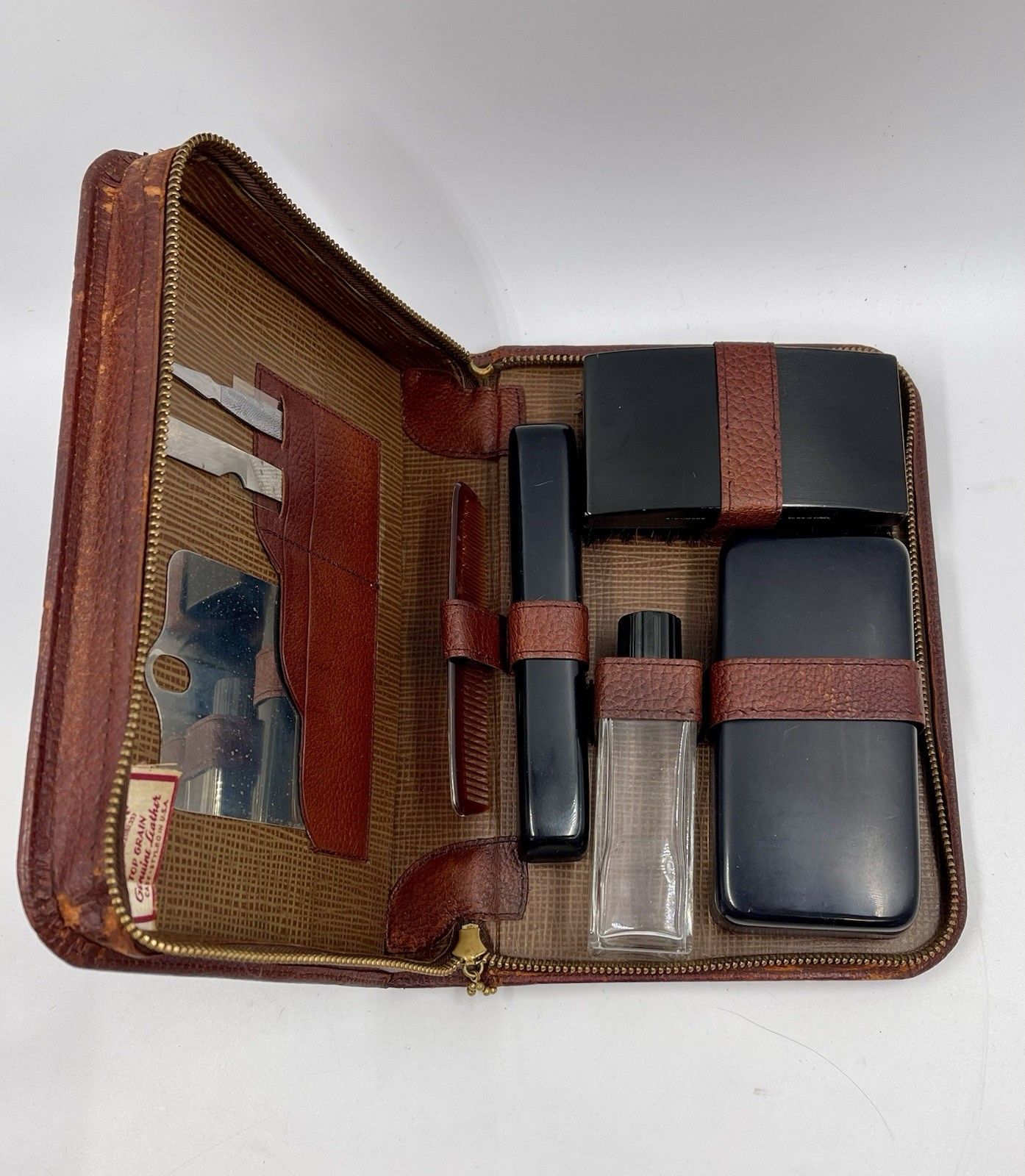 Vintage 1940s-50s BAK-PROP Men’s Travel Toiletry Kit Top Grain Leather