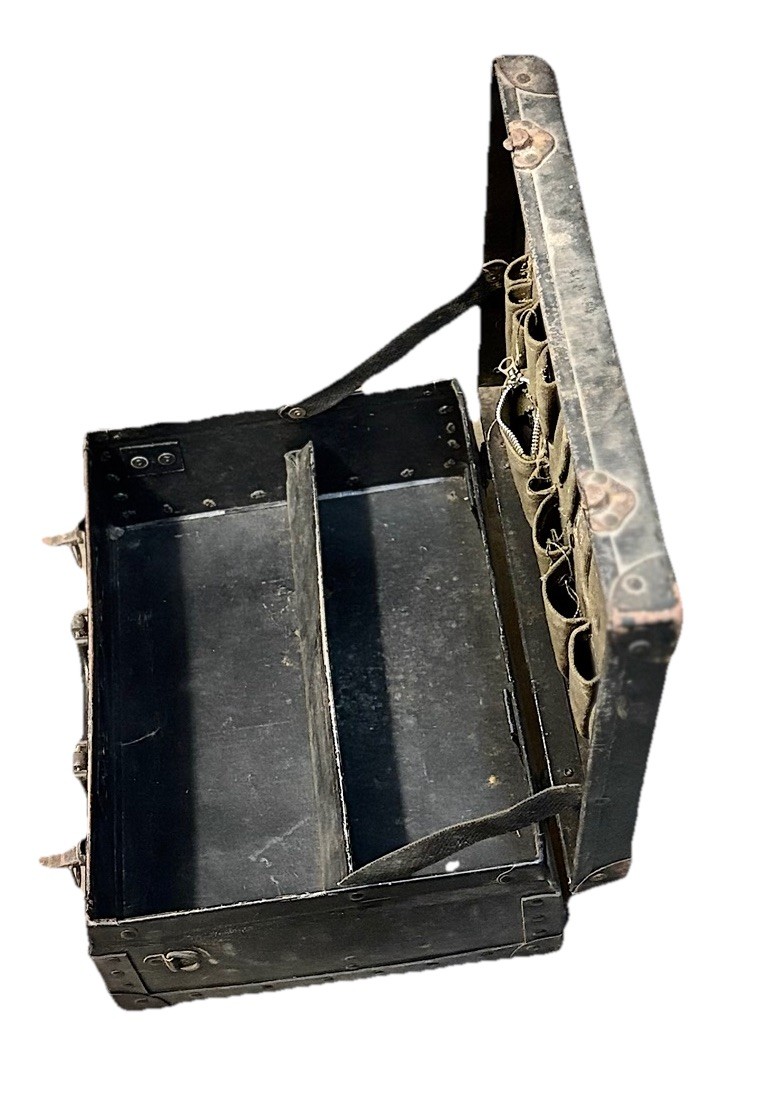 Vtg. Tool Box Case Suitcase Hardboard Chipboard Luggage with Leather handle