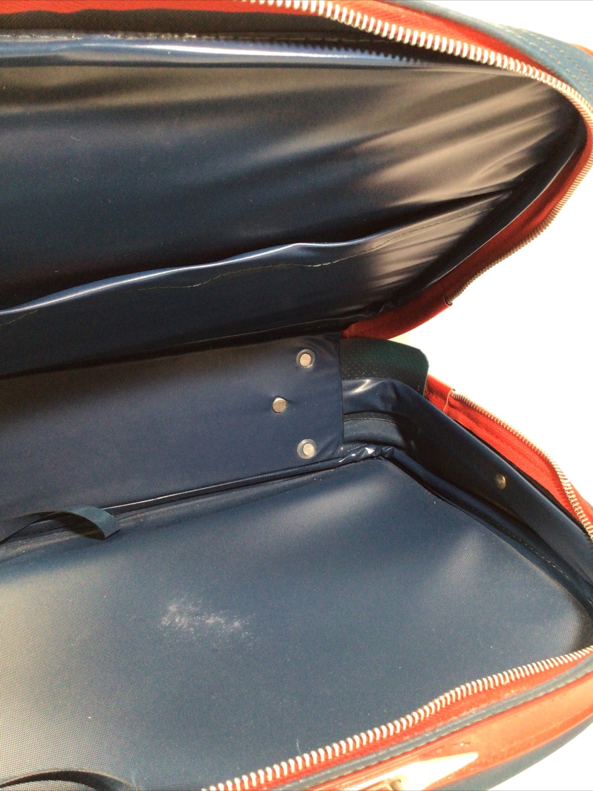 Vintage MCM~60’s-70’s Luggage Overnight Suitcase ~Navy/Red~15”x10.5”