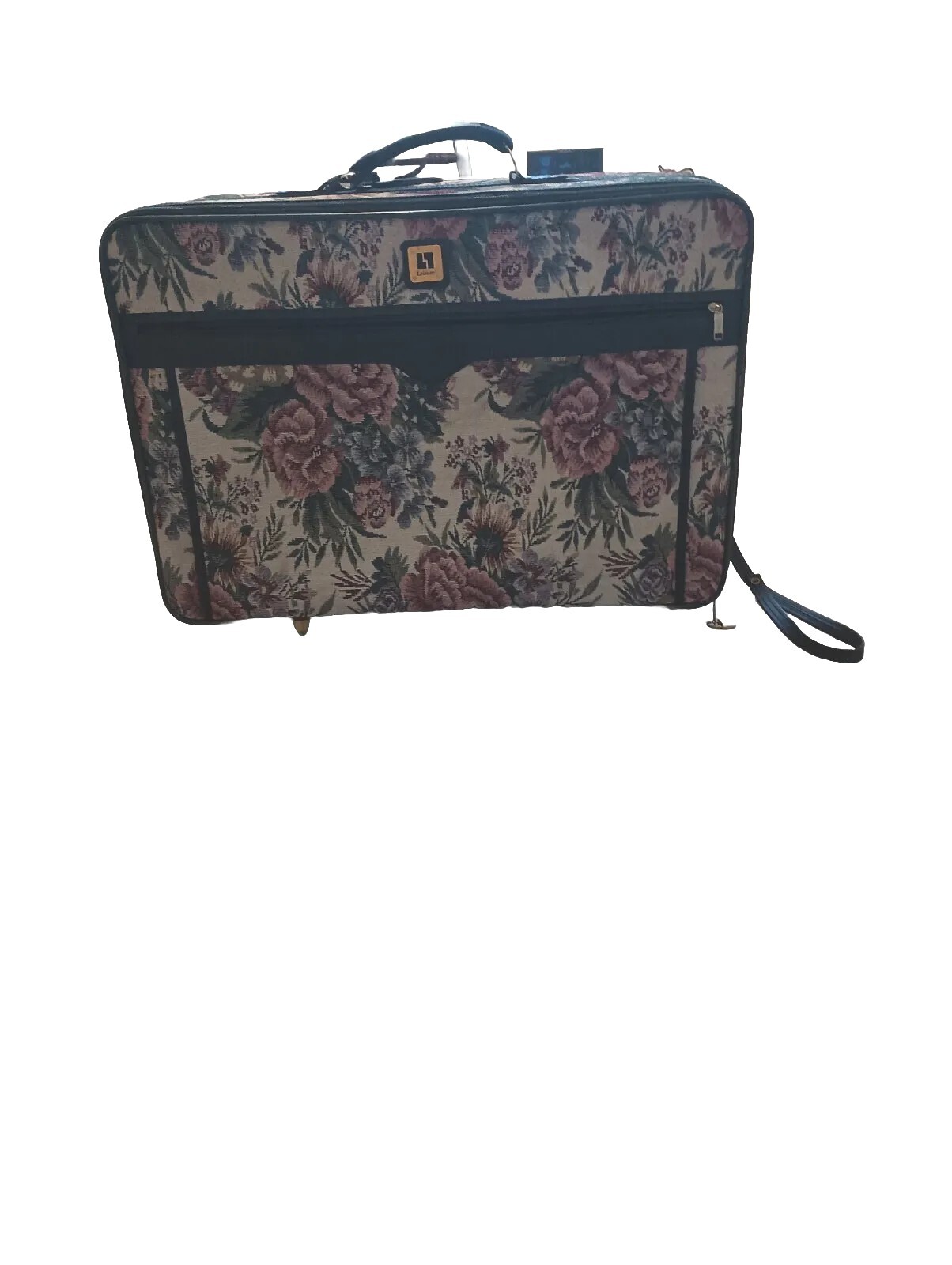 Vtg 80s LEISURE Luggage Pink Floral Tapestry Suitcase on Rollers 26x18x8