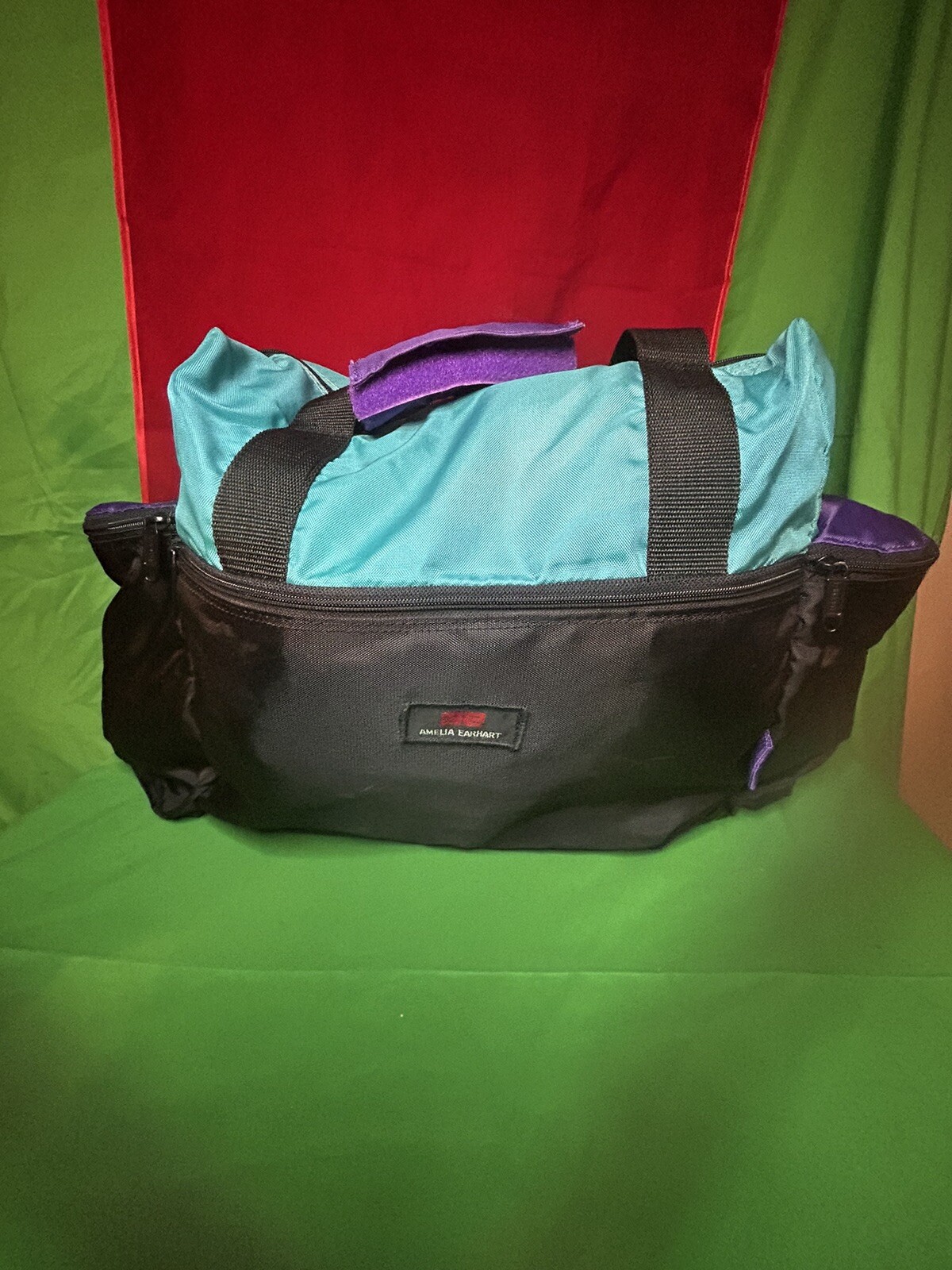 Amelia Earhart Luggage Carry Travel Overnight Bag Tote Blue Black Purple Vinyl