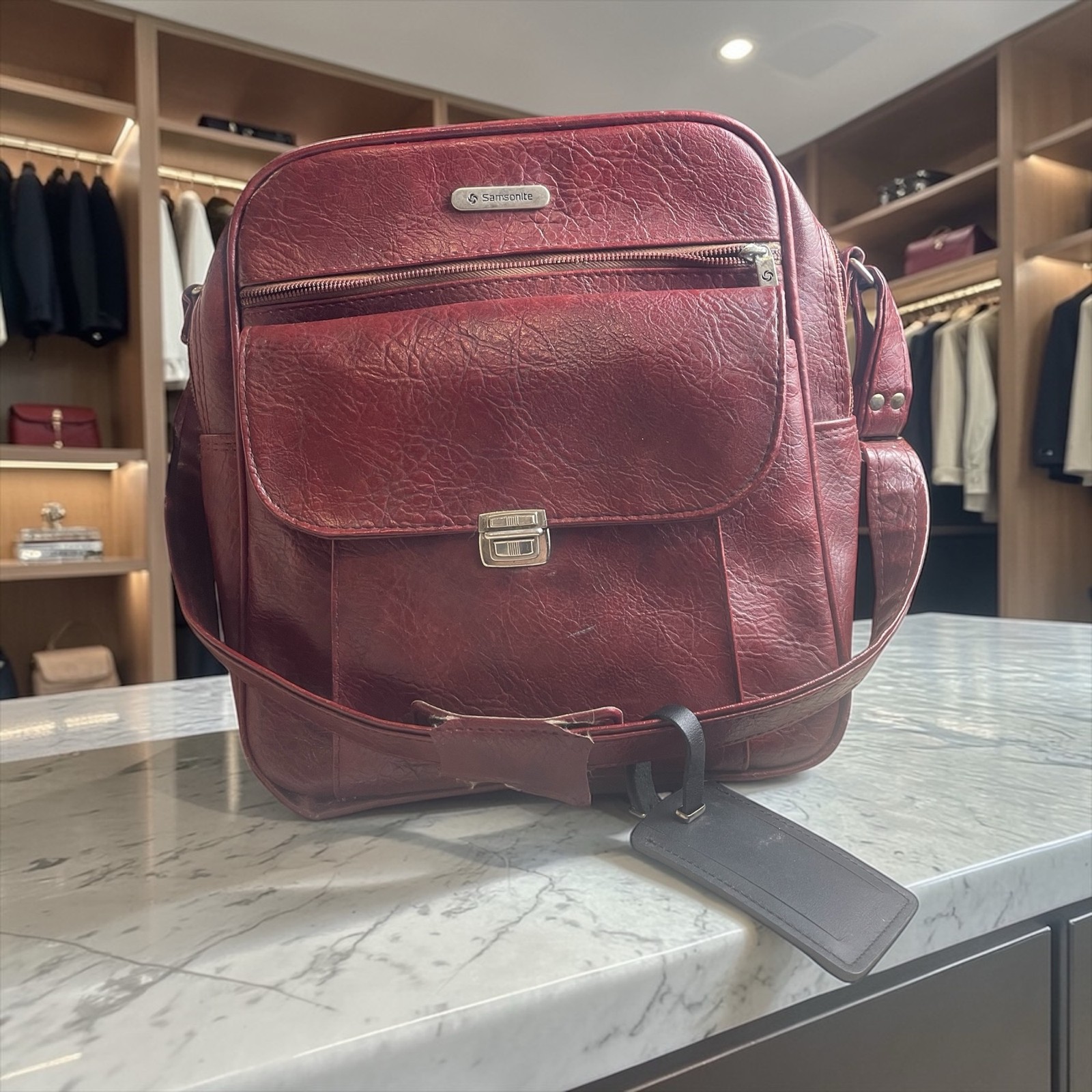 Samsonite Sonora Scandia Vintage Shoulder Bag Red Faux Leather