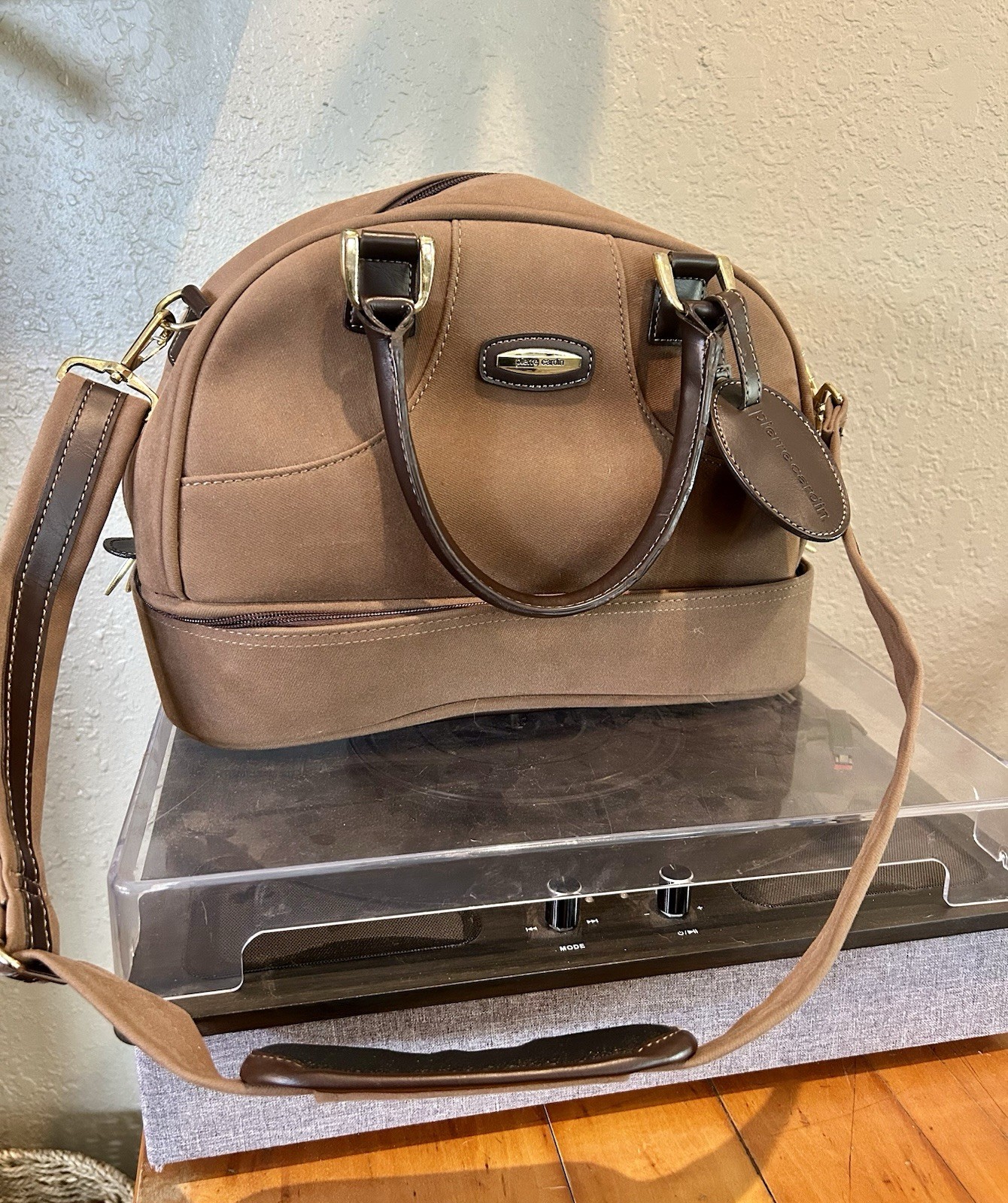 Vintage Pierre Cardin 13″ Man Made Suede Seville Travel Bag. With Strap