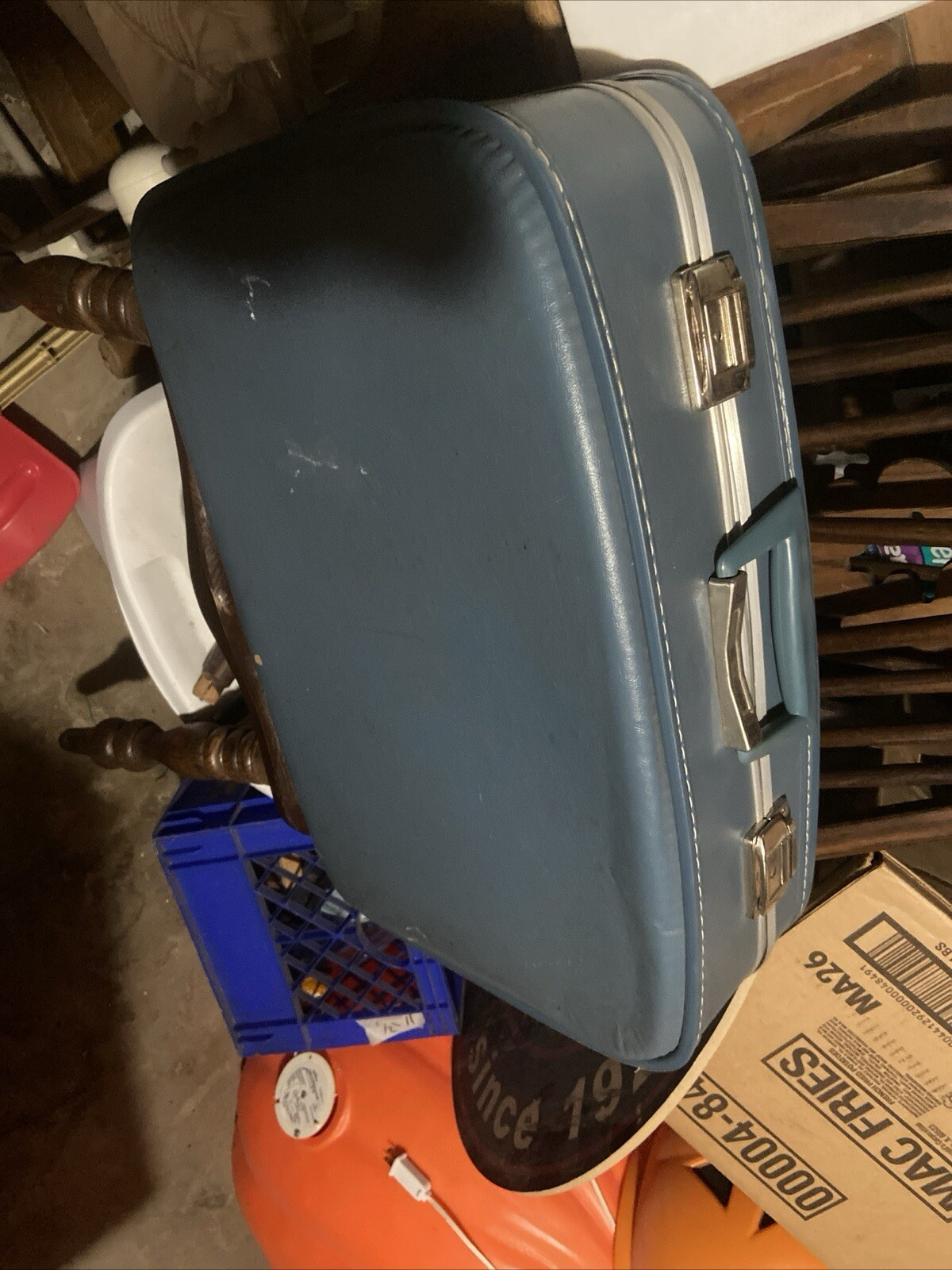 Vintage Blue Suitcase luggage 1960s hardcase 20 1/4 x 13 1/2 x 6 Mcm No Key