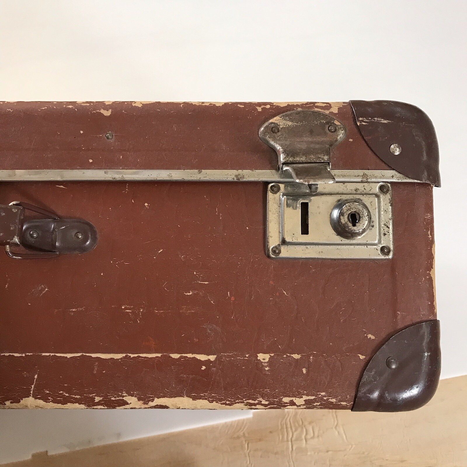 Vintage Brown Hard Shell Suitcase 1960s Paper Lockable MCM Decor Eastern Europe