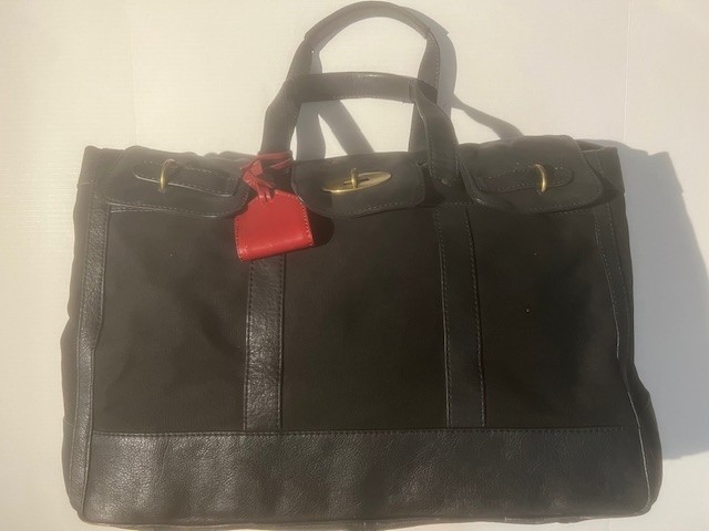 CLUB MONACO Black Leather & Canvas Large Travel Bag Duffle Weekender Keepall