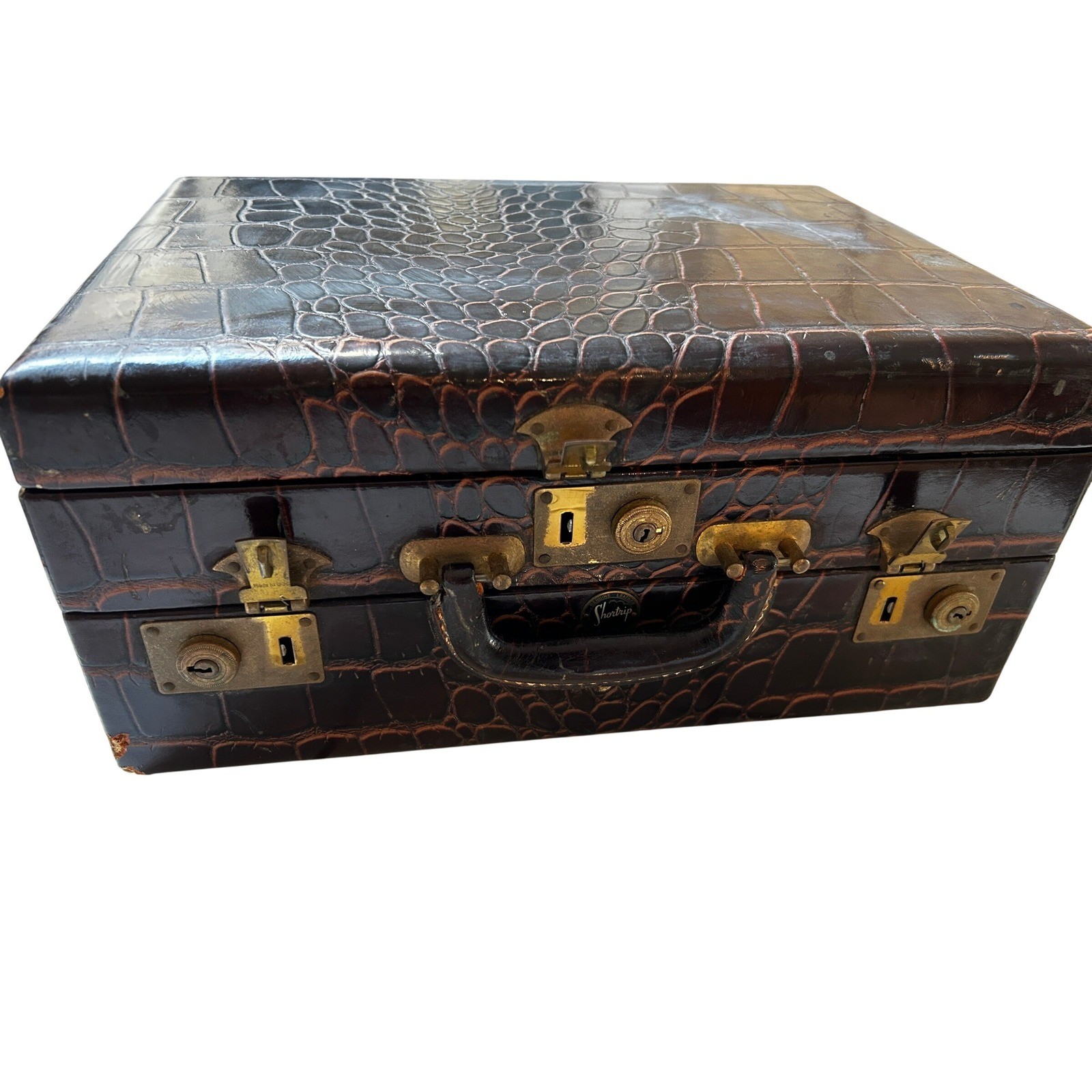 Vintage Embossed Leahter Gentlemen’s Travel Vanity Case, Fitted Interior