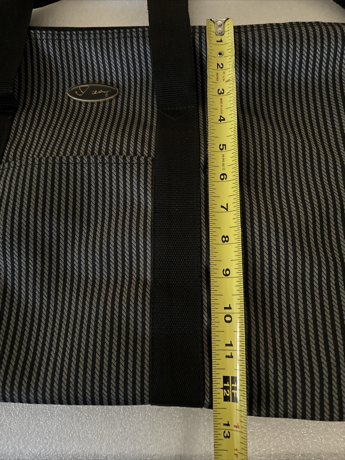 Vintage Overnight Weekender Bag, Black Gray Striped With Adjustable Strap