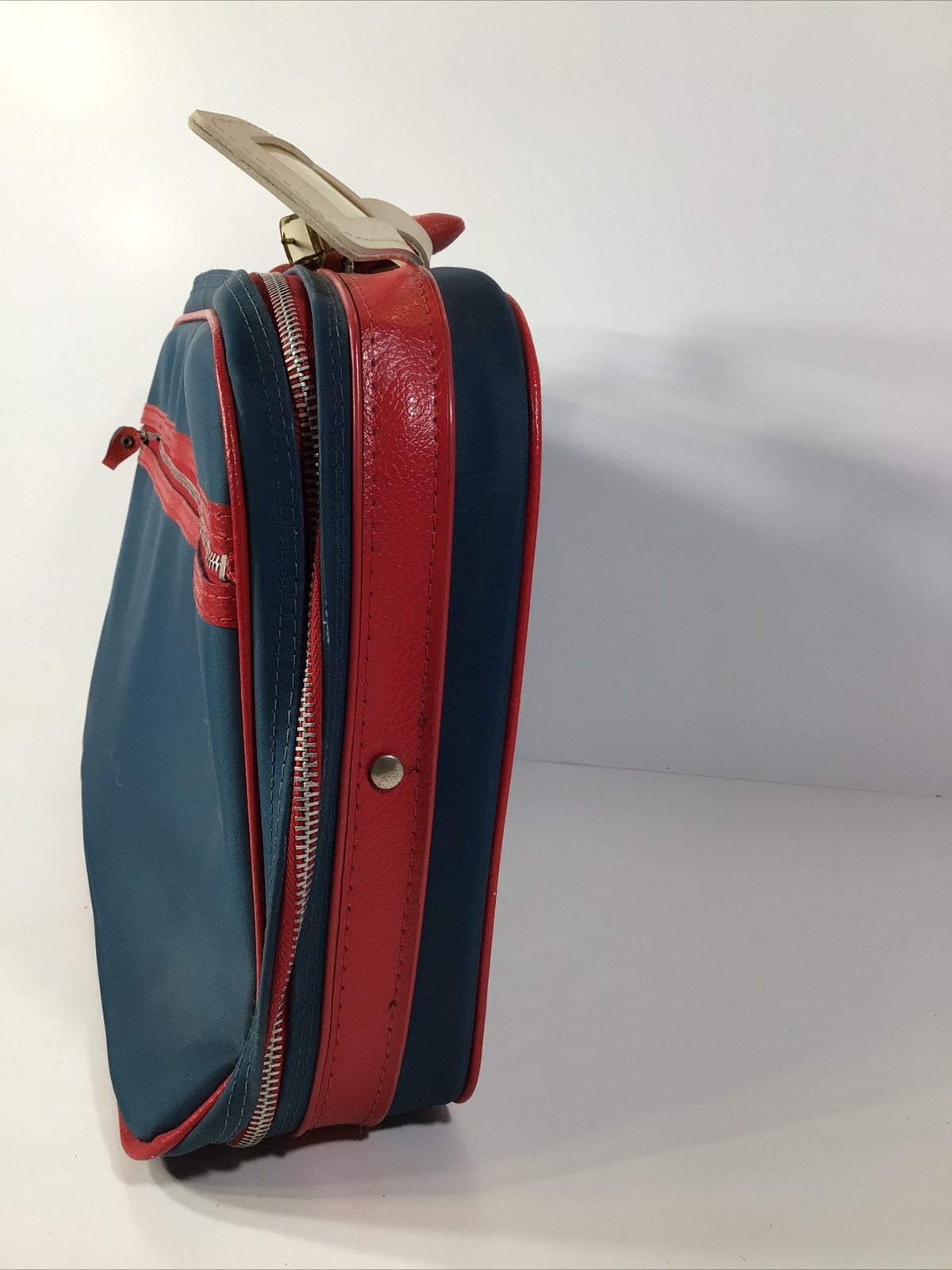 Vintage MCM~60’s-70’s Luggage Overnight Suitcase ~Navy/Red~15”x10.5”