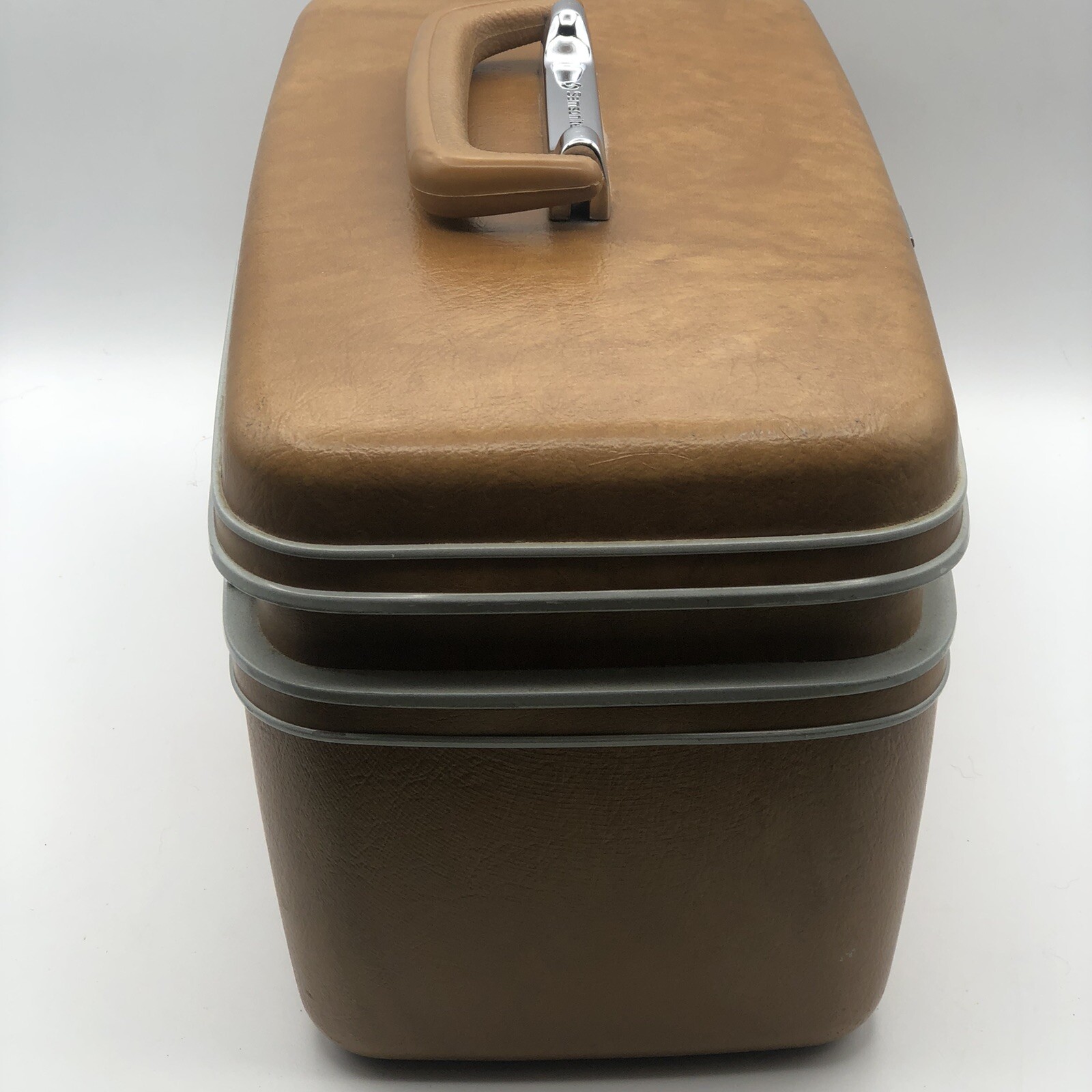 Samsonite Travel Vanity Case Brown With Mirror And Insert Divided Tray