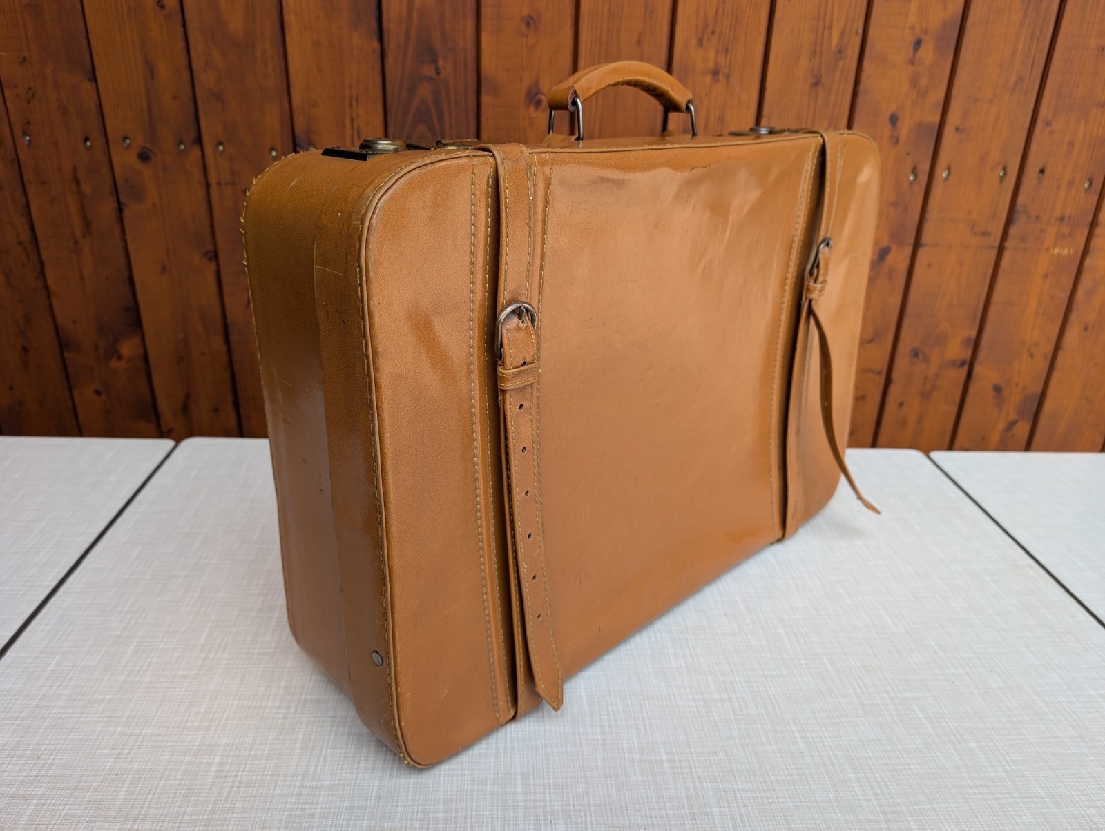 Space Age Designer Vintage Retro Travel Suitcase 70s Brown Leather Weekender 14