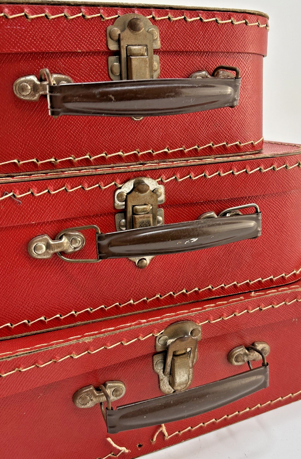 Vintage 3 Piece Childs Red Luggage Suitcase Set 1950s Made In Czechoslovakia