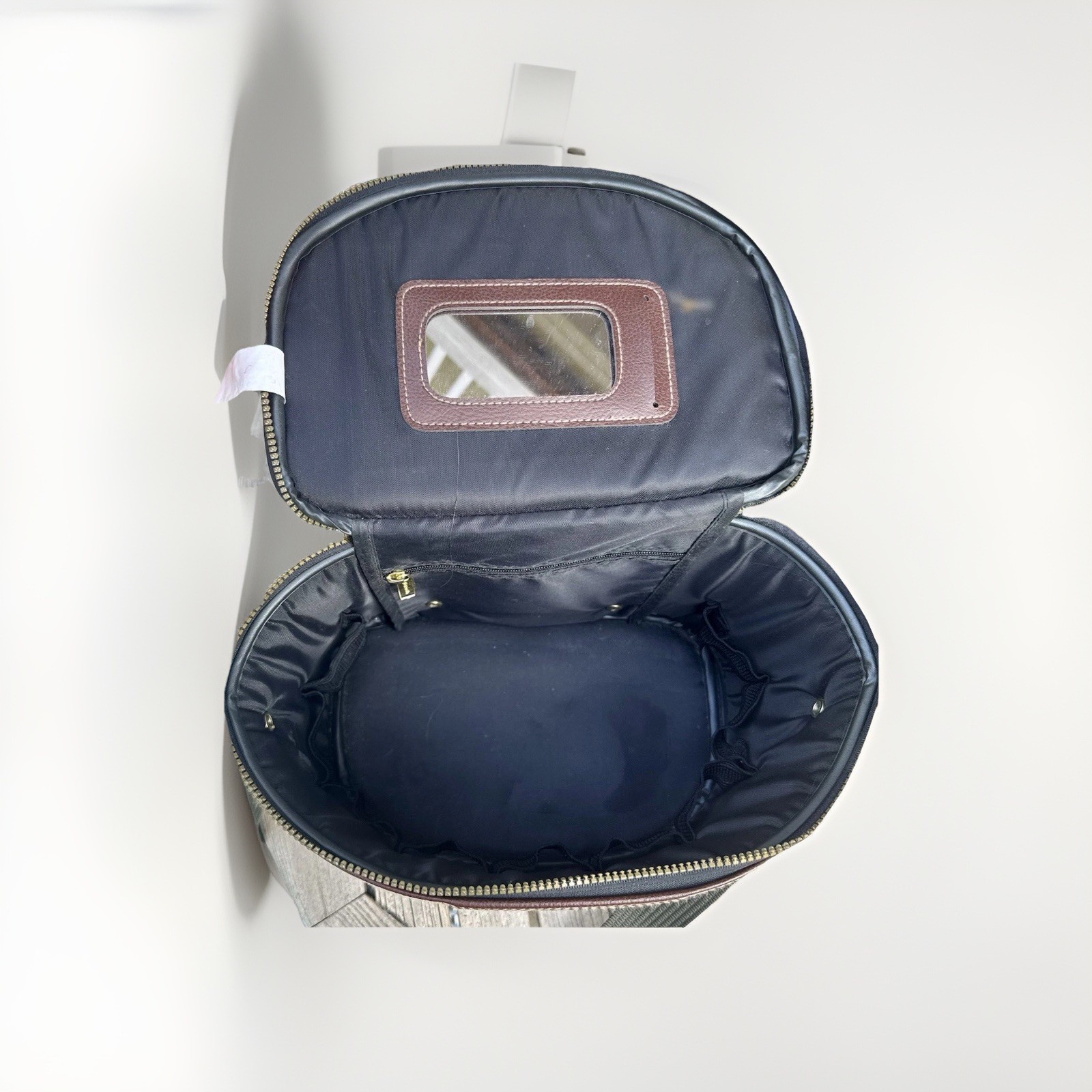 Vintage Pierre Cardin Train Case Vanity Bag Blue Stripe Travel Cosmetic Case