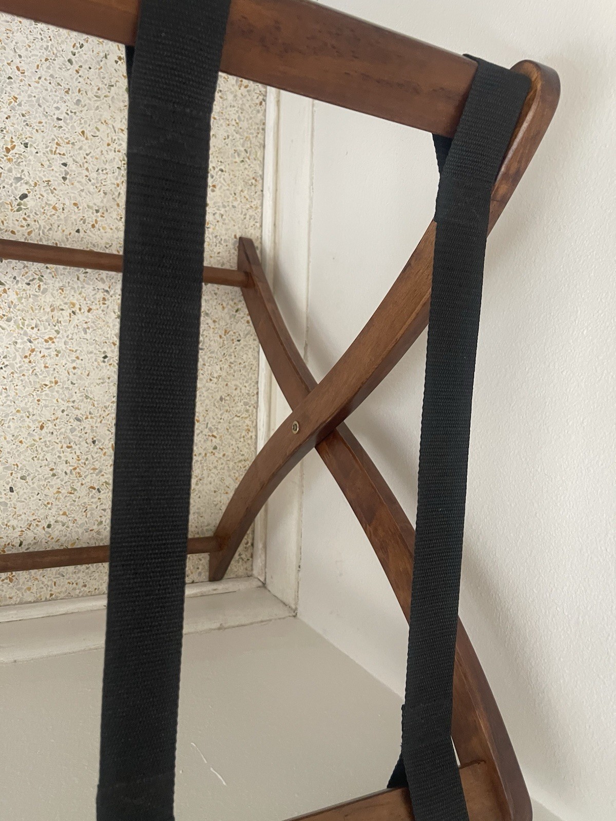 Vintage Wood Fabric Folding Luggage Rack Suitcase Stand Solid Wood