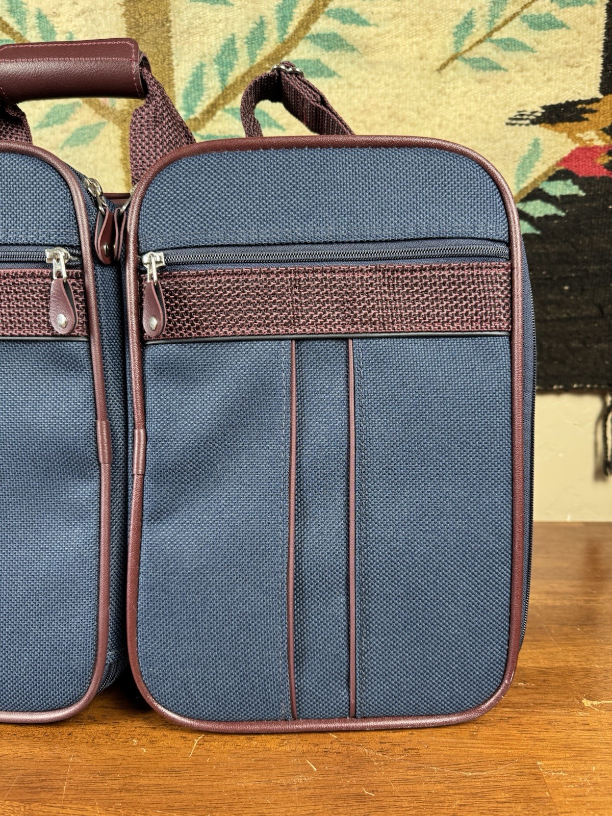 Vintage Samsonite Silhouette 4 Blue Burgundy Briefcase Travel Bag 1987 w/ Lock
